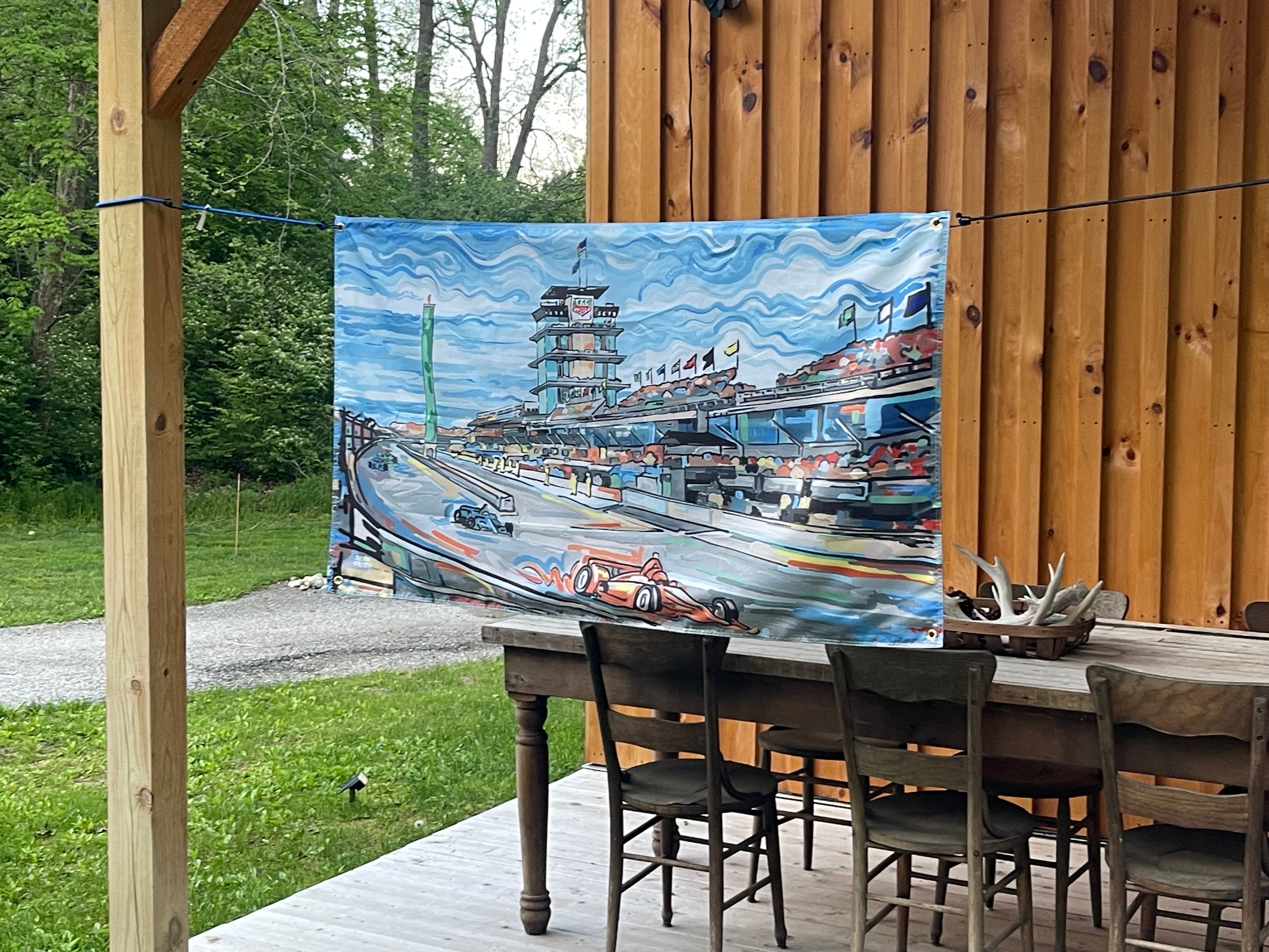 Indianapolis Motor Speedway Straightawayl 4 Grommet  Banner (5’x3’ ft.) by Justin Patten (IMS, INDY 500)