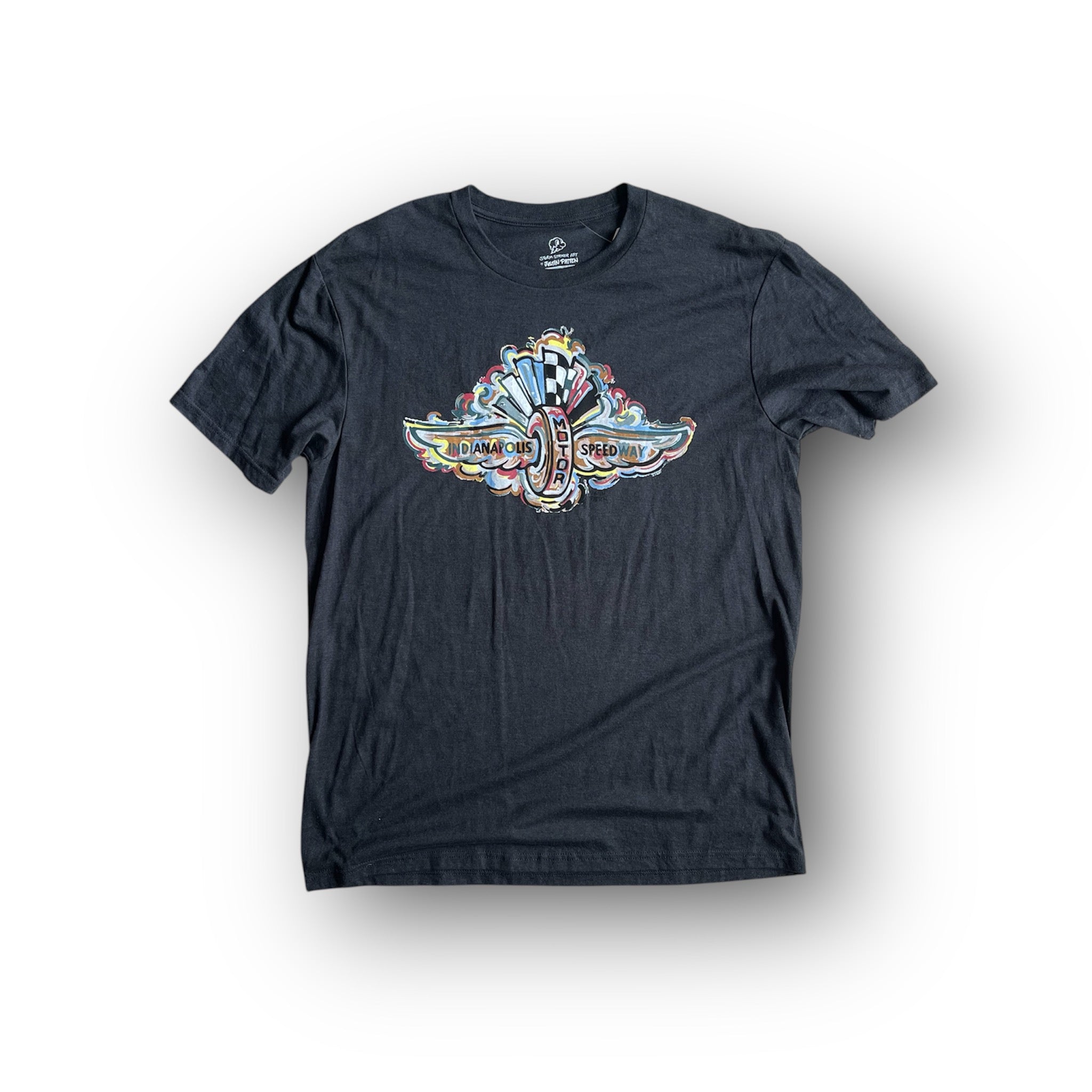 Indianapolis Motor Speedway Wing and Wheel Tee by Justin Patten (Dark Grey Heather)