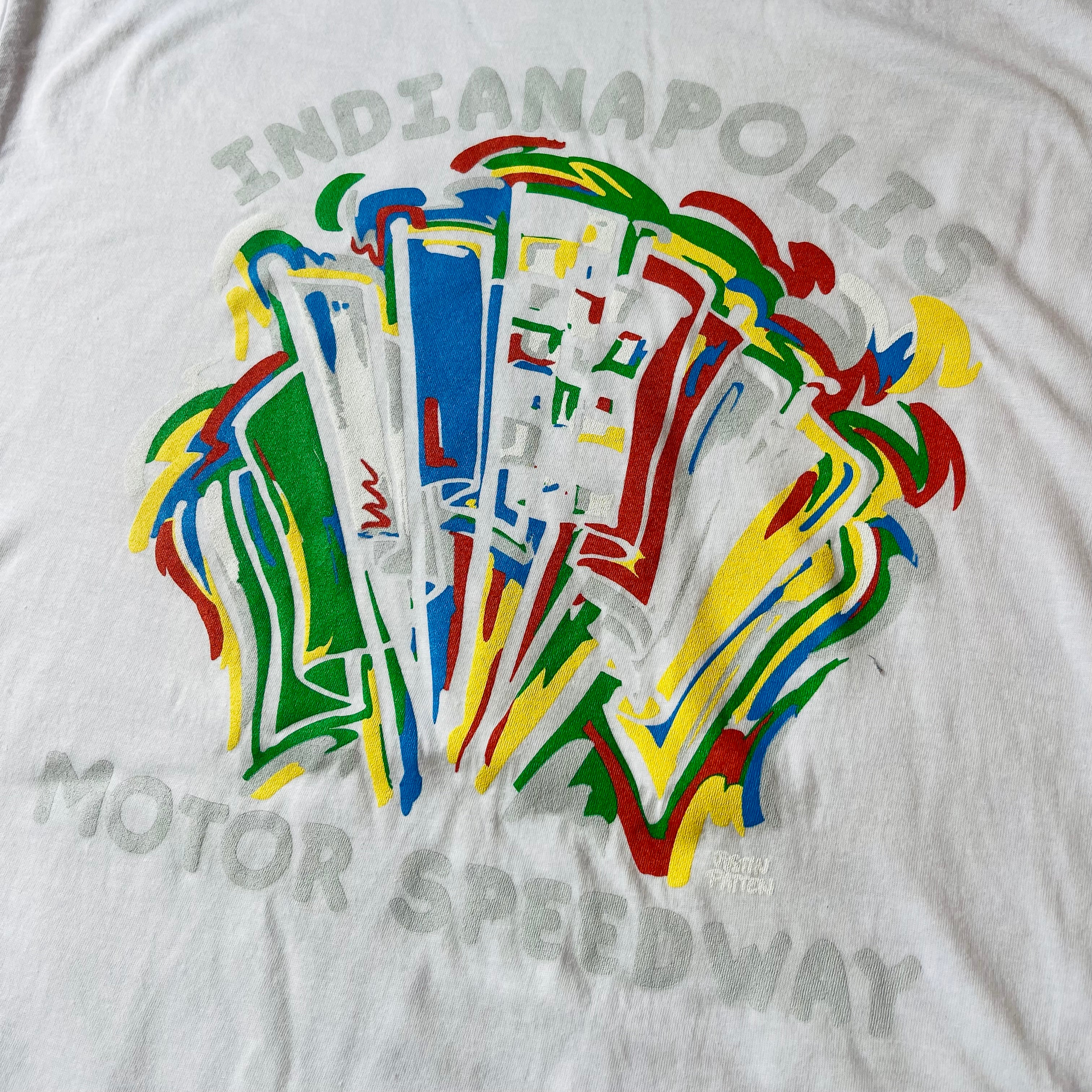 Indianapolis Motor Speedway Racing Flags Tee by Justin Patten (White)(IMS, Indy 500, Pagoda, Wing and Wheel) (Copy)