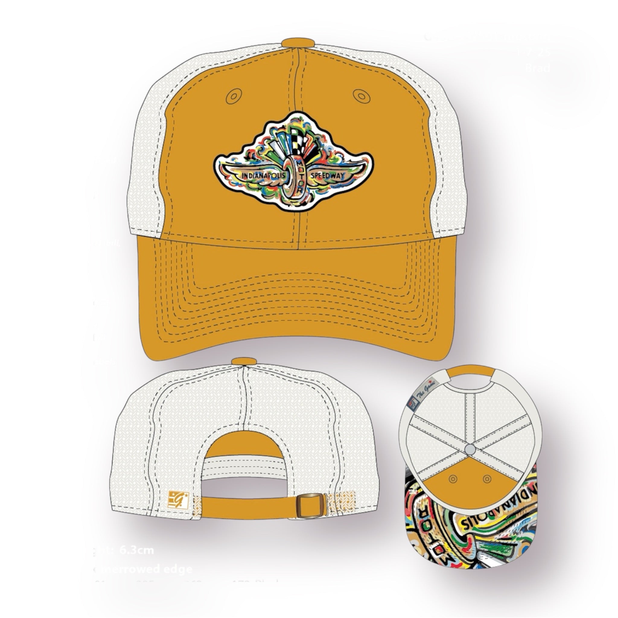 Indianapolis Motor Speedway Wing and Wheel Beach Wash Trucker Hat by Justin Patten (5 Colors)