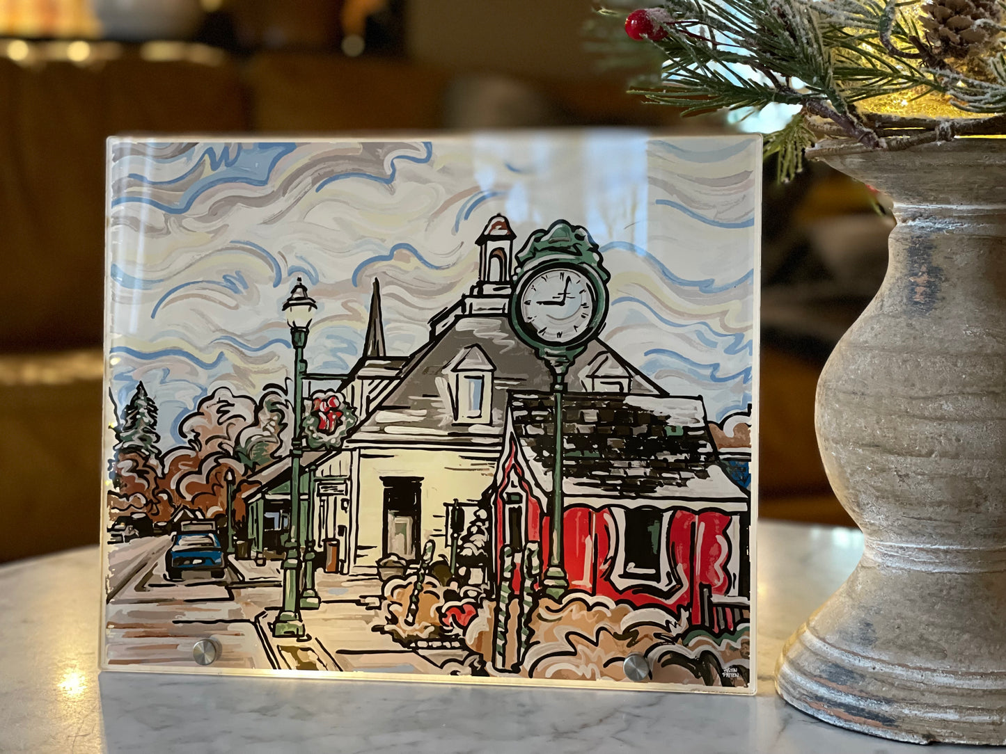 Zionsville's Santa House on Main Street Print on Acrylic 12" x 10"  by Justin Patten