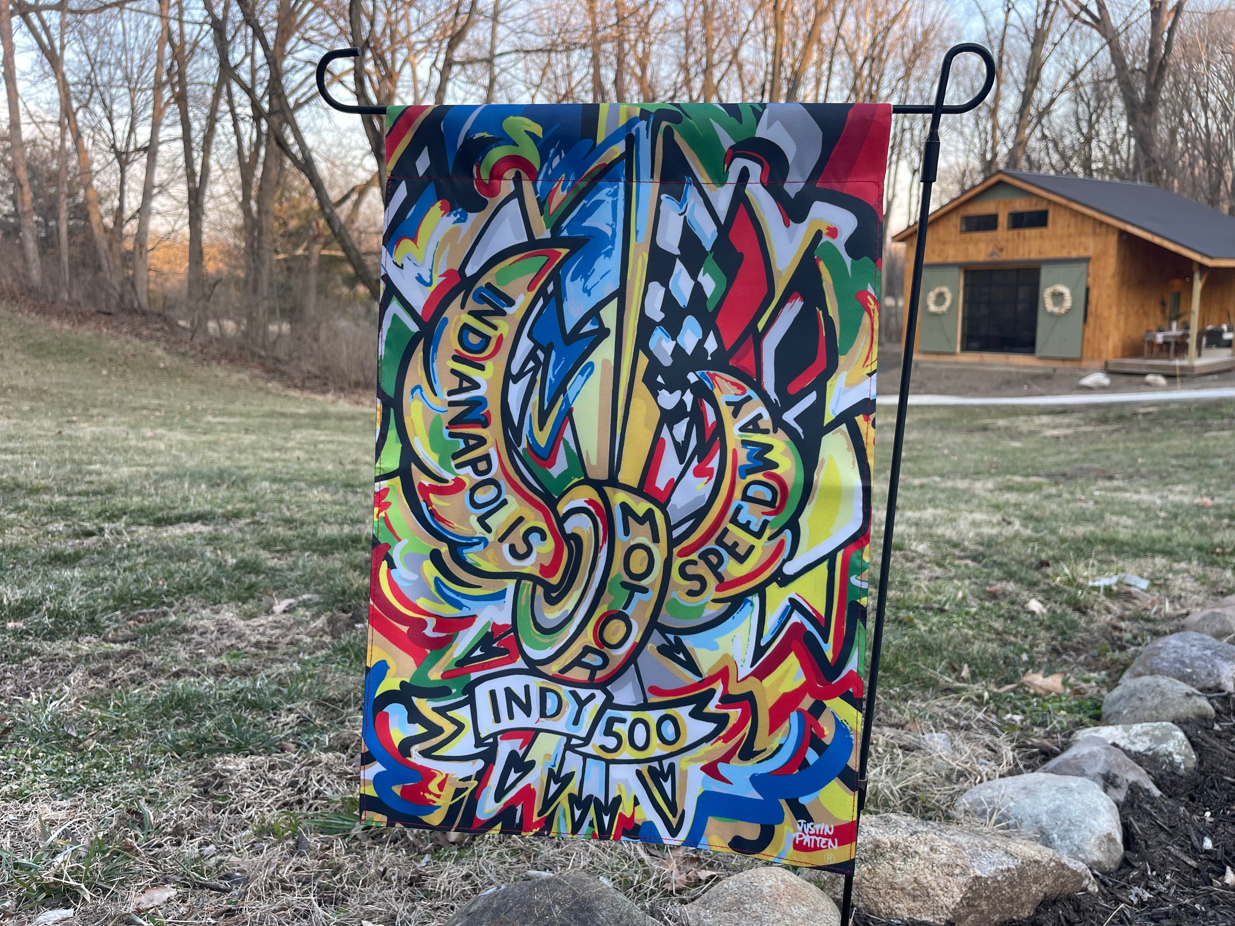 Indianapolis Motor Speedway Motion Garden Flag by Justin Patten (2025 Design)(12.5"x18.5")