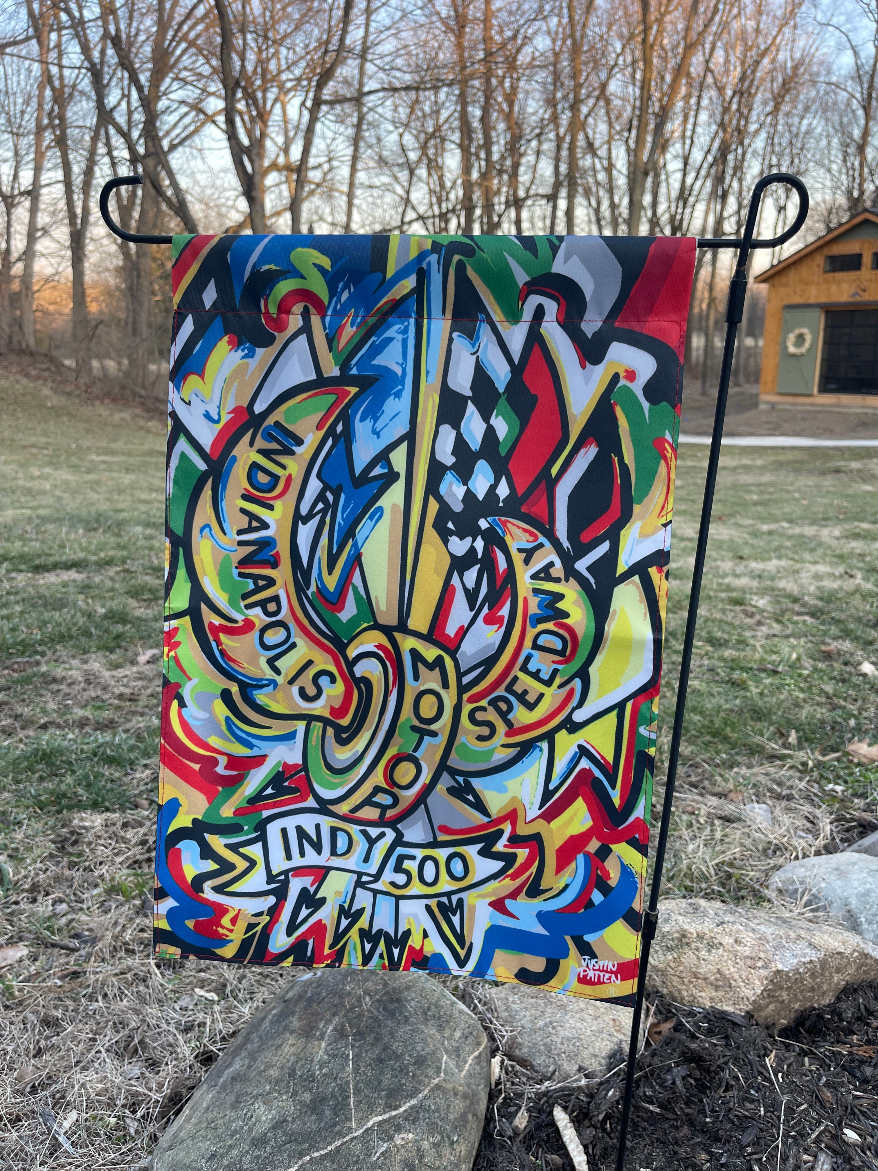 Indianapolis Motor Speedway Motion Garden Flag by Justin Patten (2025 Design)(12.5"x18.5")