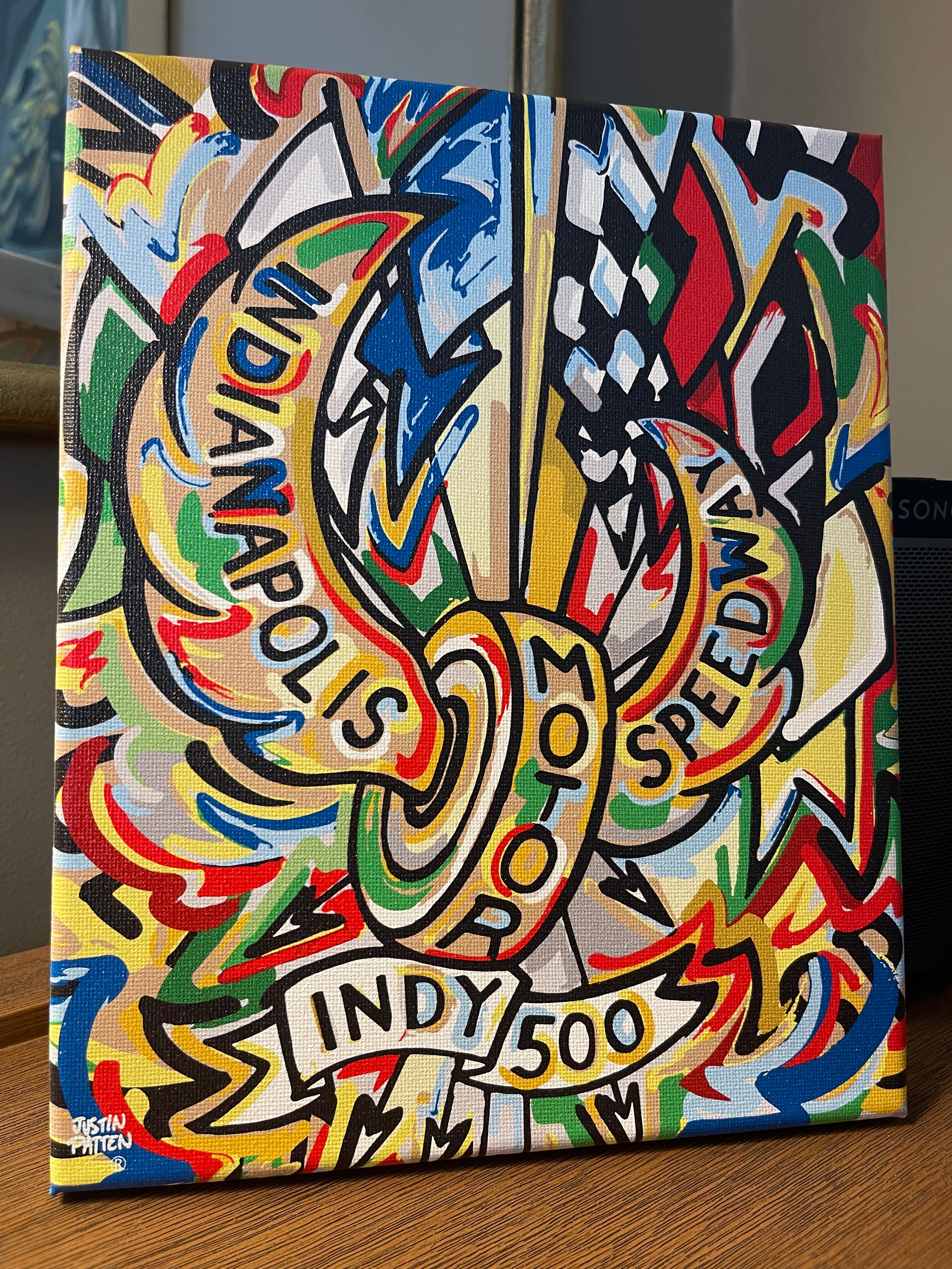 Indianapolis Motor Speedway 8"x10" Motion Wing and Wheel Wrapped Canvas Print by Justin Patten (New 2025 Design)