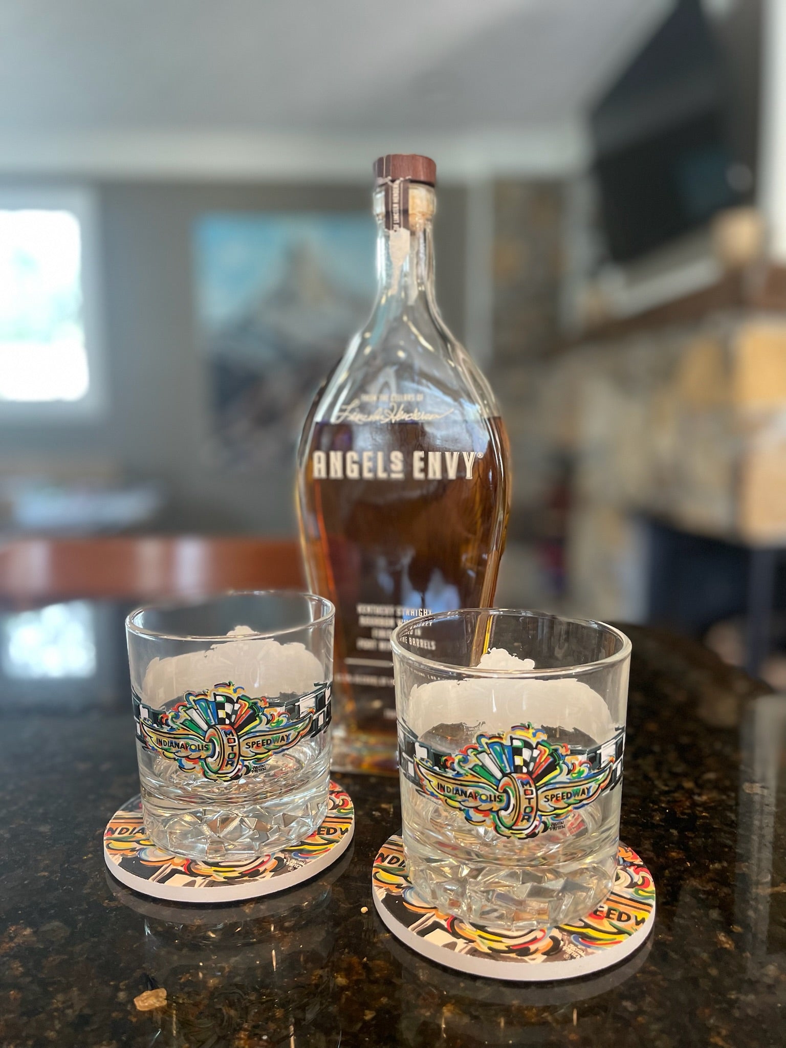Indianapolis Motor Speedway Rocks Glass by Justin Patten (One) (IMS, Indy 500, Pagoda, Wing and Wheel)