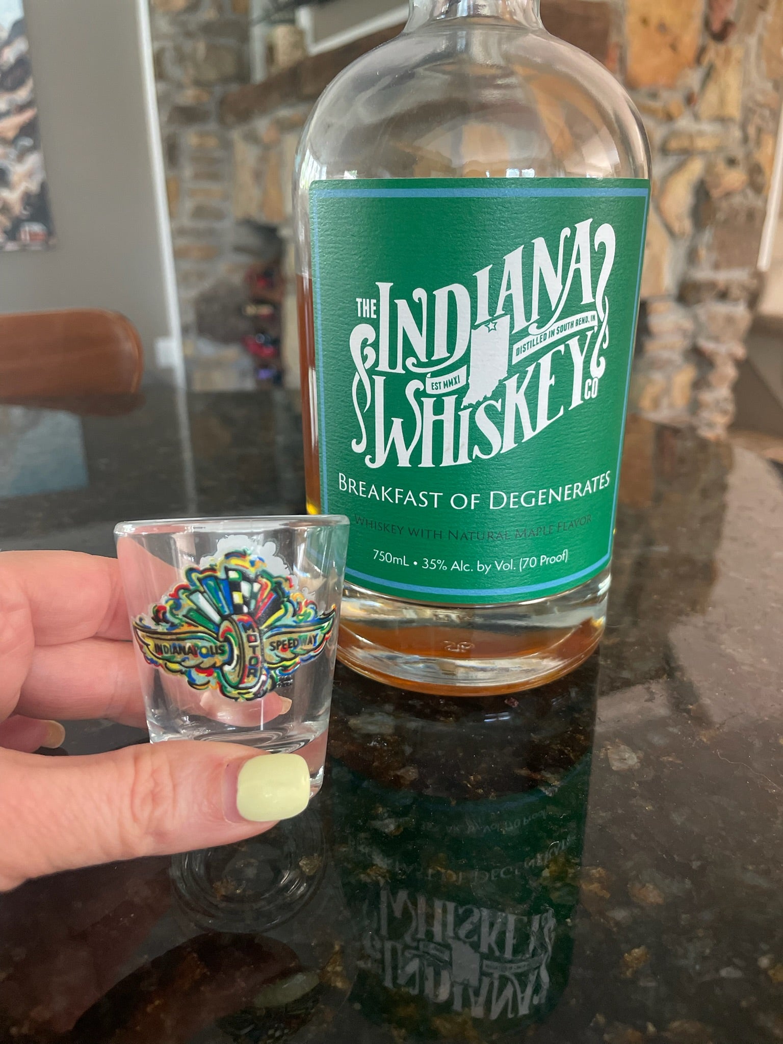 Indianapolis Motor Speedway Shot Glass by Justin Patten (One) (IMS, Indy 500, Pagoda, Wing and Wheel) (Copy)