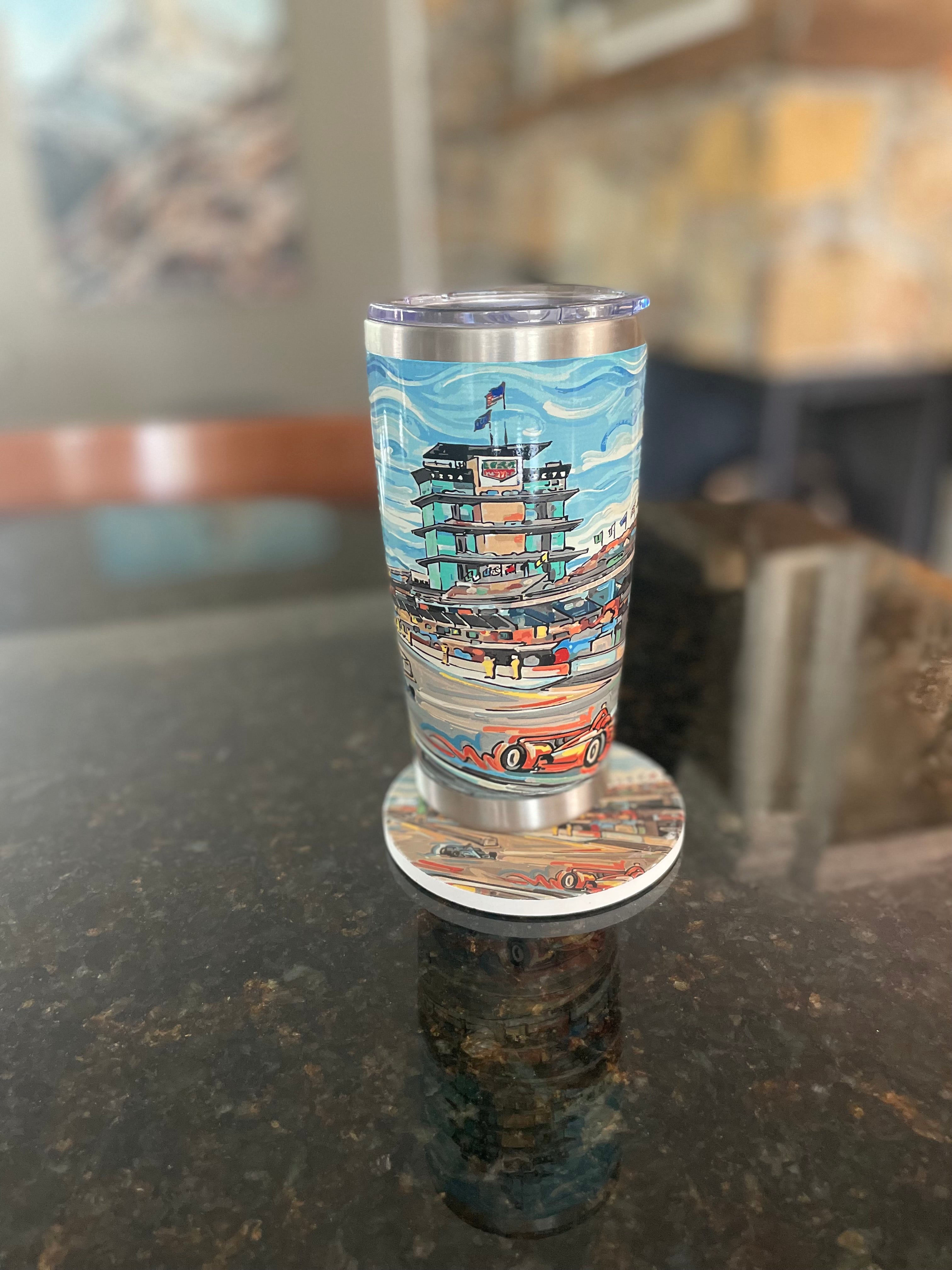 Indianapolis Motor Speedway 20oz. Tumbler by Justin Patten (IMS, Indy 500, Pagoda, Wing and Wheel