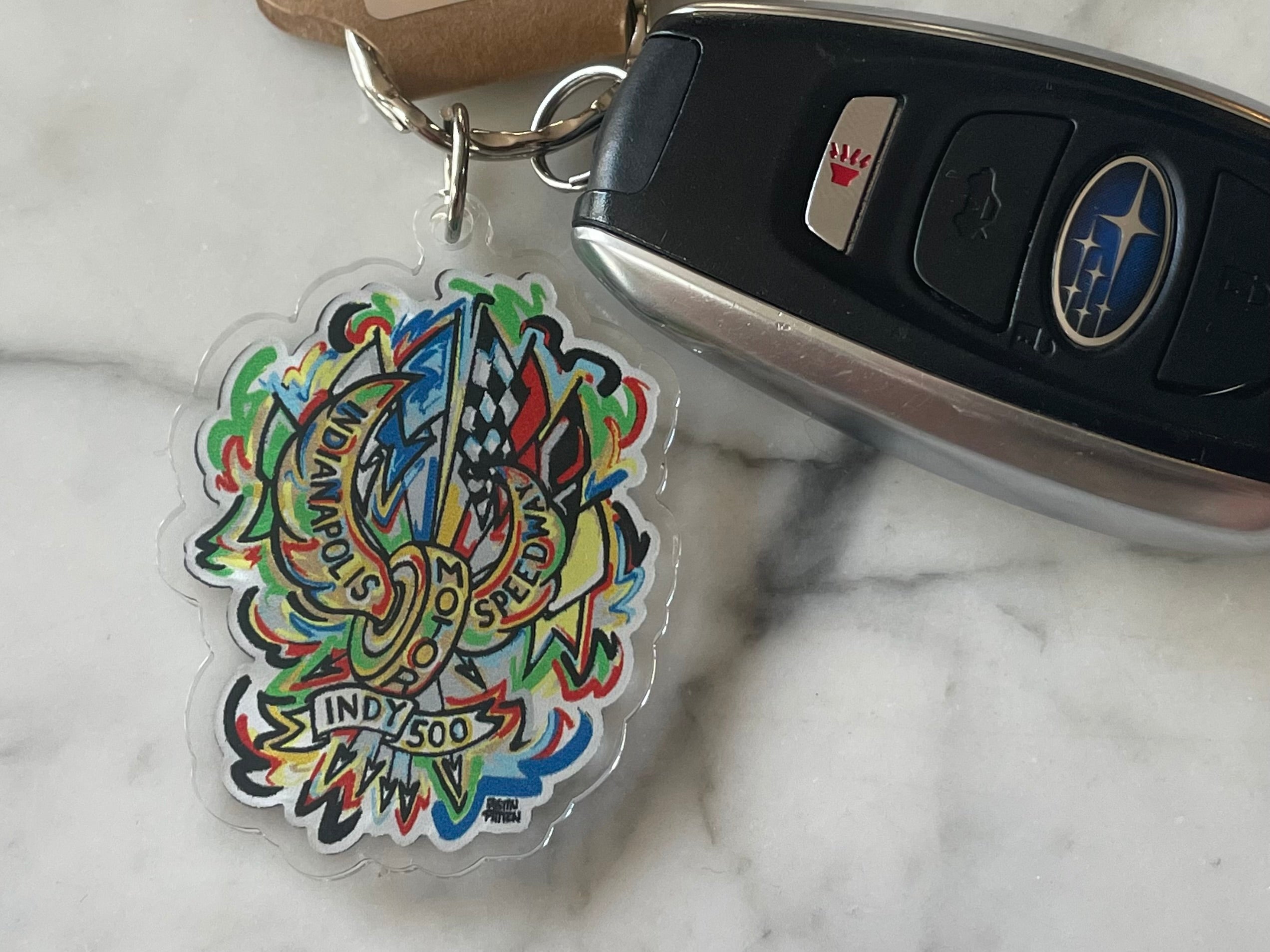 Indianapolis Motor Speedway Motion Acrylic Keychain by Justin Patten (IMS, INDY 500, Racing Fan, Indy Car)