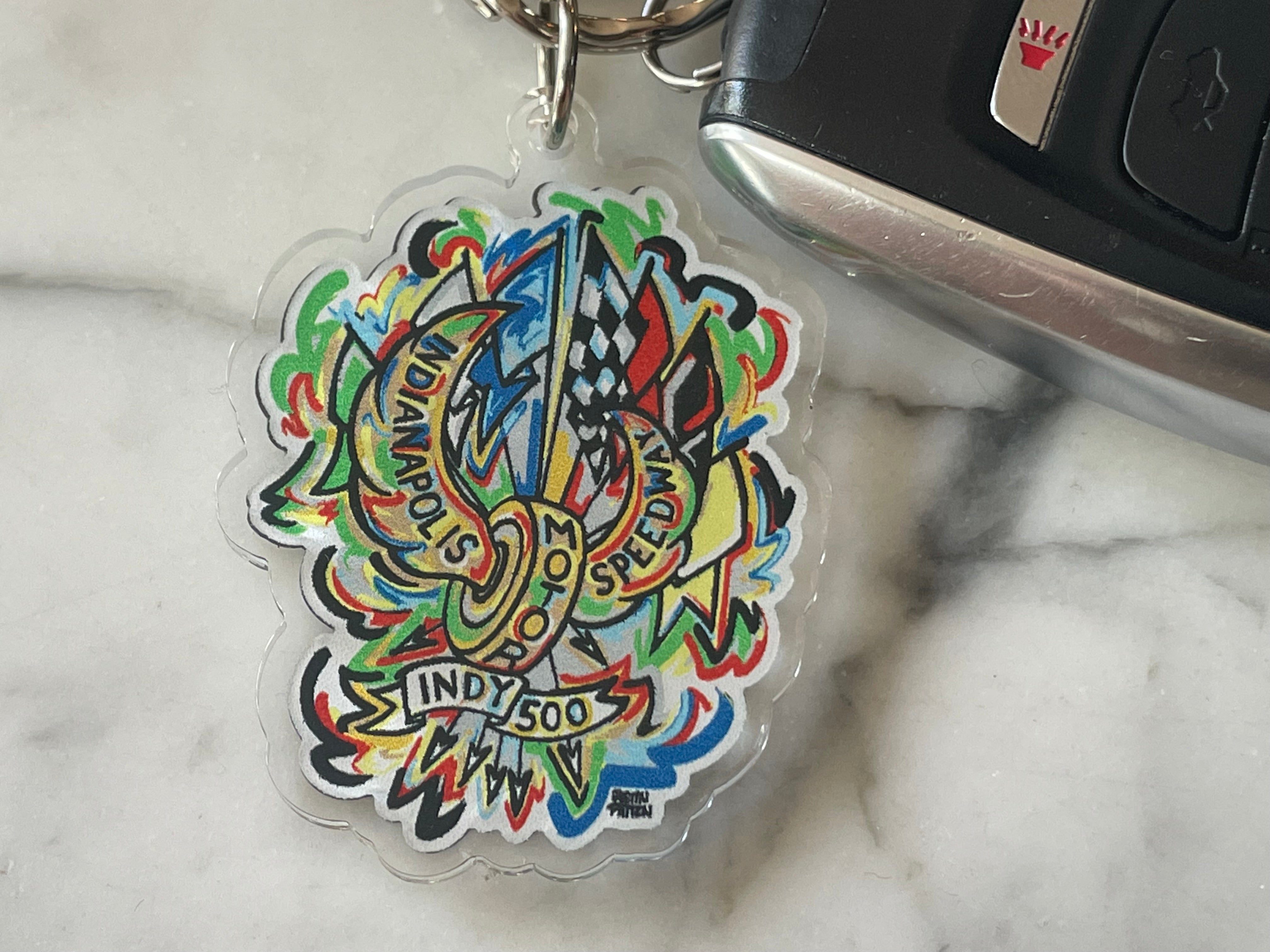 Indianapolis Motor Speedway Motion Acrylic Keychain by Justin Patten (IMS, INDY 500, Racing Fan, Indy Car)