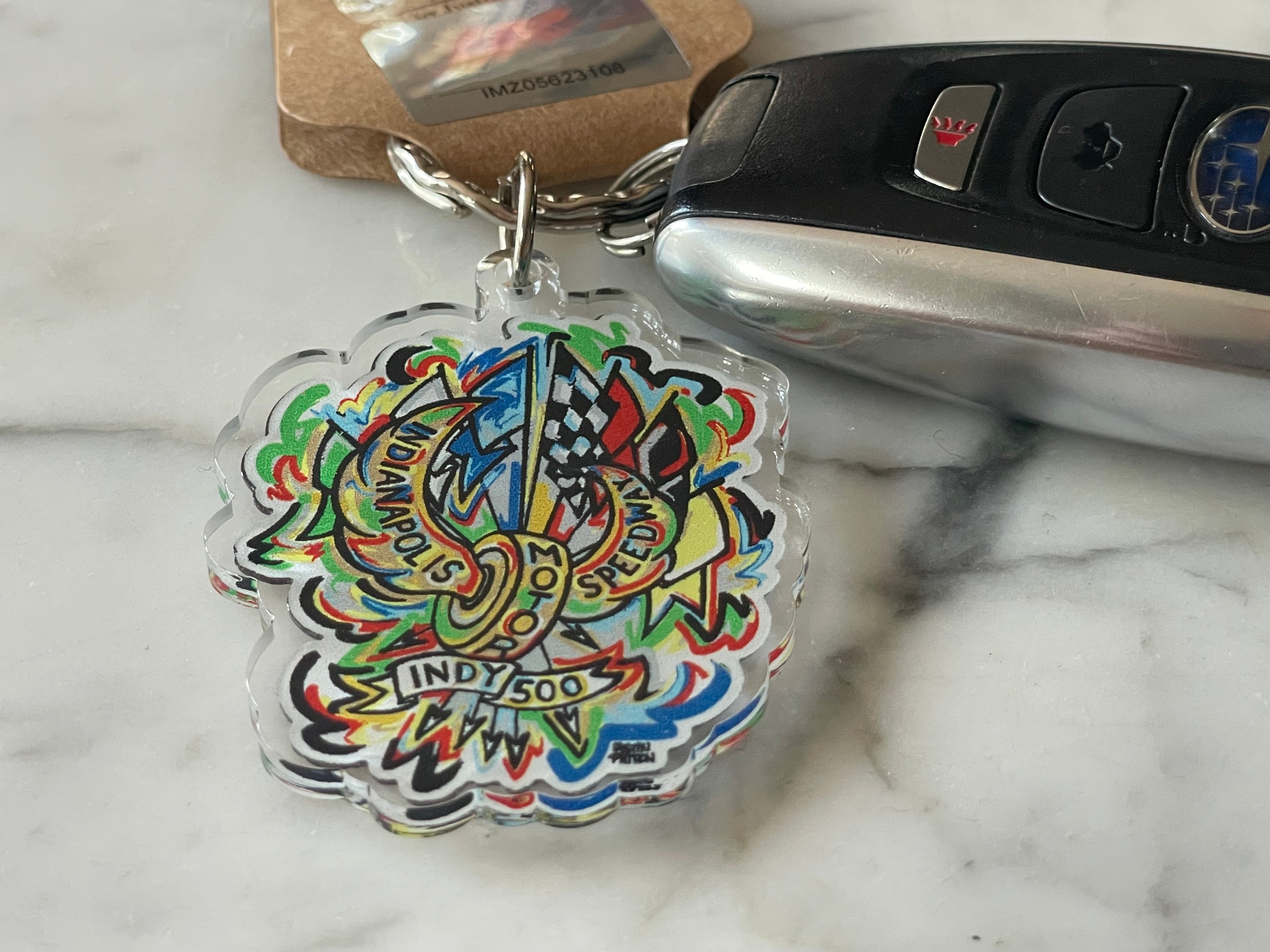 Indianapolis Motor Speedway Motion Acrylic Keychain by Justin Patten (IMS, INDY 500, Racing Fan, Indy Car)