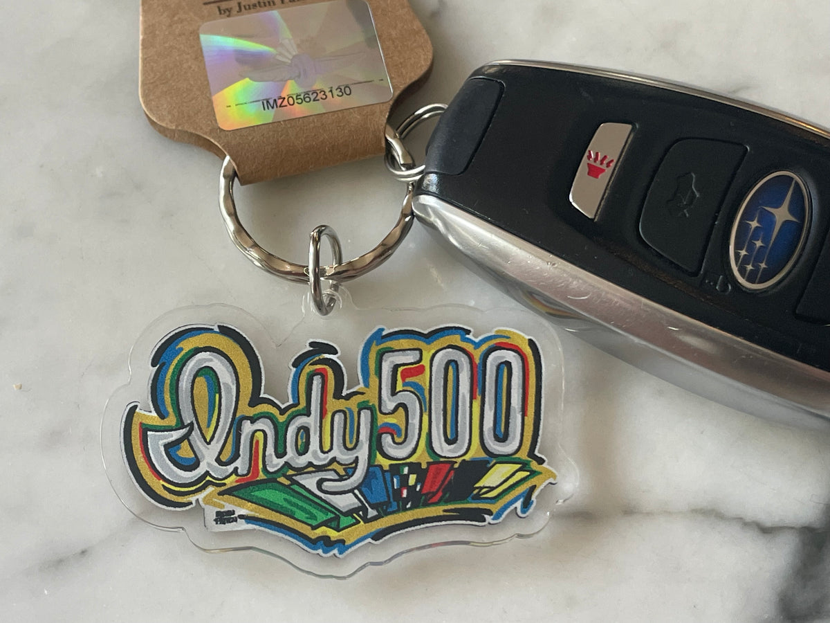 Indianapolis Motor Speedway Indy 500 Script  Acrylic Keychain by Justin Patten (IMS, INDY 500, Racing Fan, Indy Car)