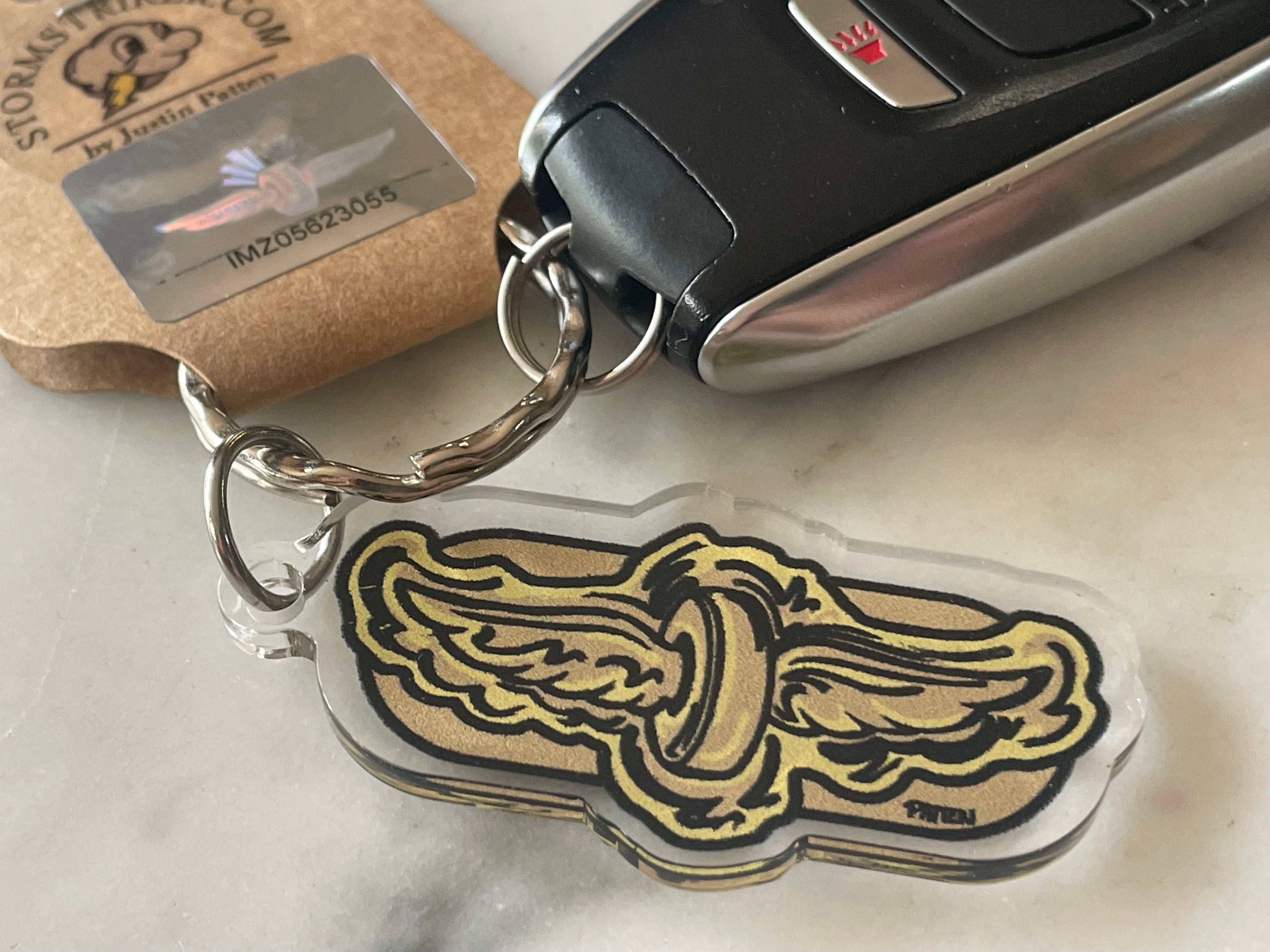 Indianapolis Motor Speedway Gold Wong and Wheel Acrylic Keychain by Justin Patten (IMS, INDY 500, Racing Fan, Indy Car)