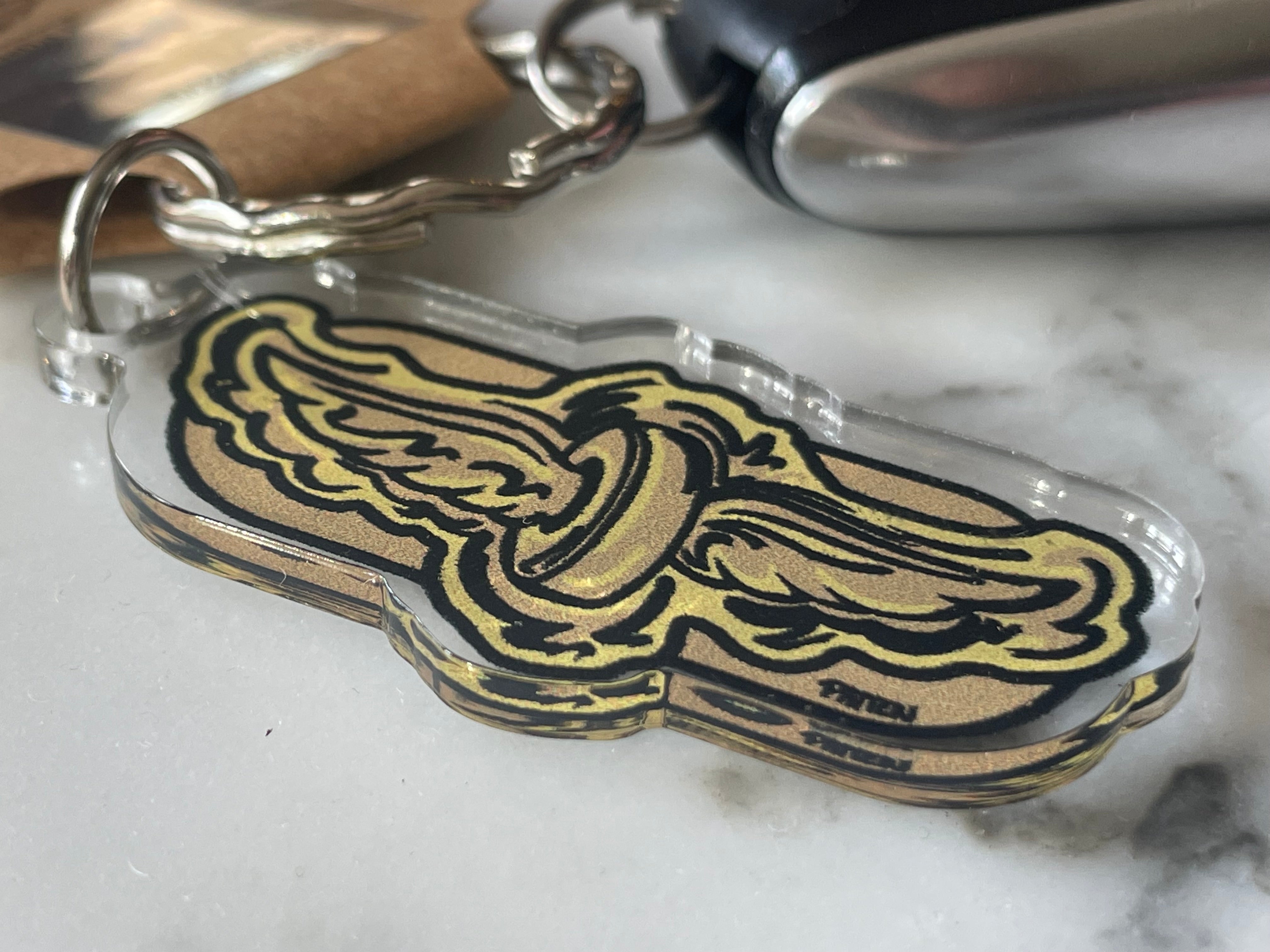 Indianapolis Motor Speedway Gold Wong and Wheel Acrylic Keychain by Justin Patten (IMS, INDY 500, Racing Fan, Indy Car)