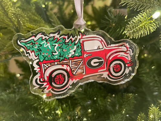 University of Georgia Christmas Truck Ornament by Justin Patten