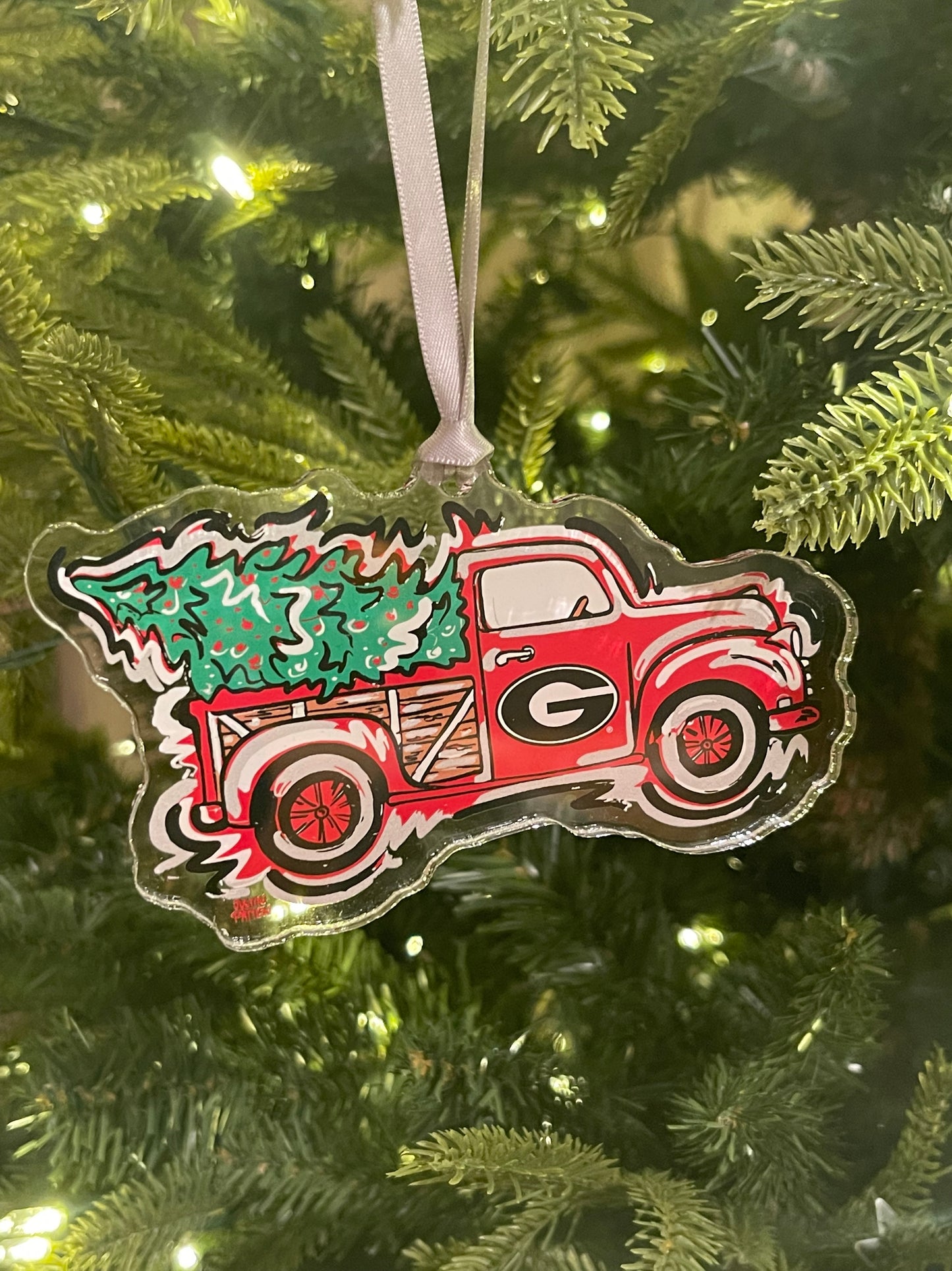 University of Georgia Christmas Truck Ornament by Justin Patten