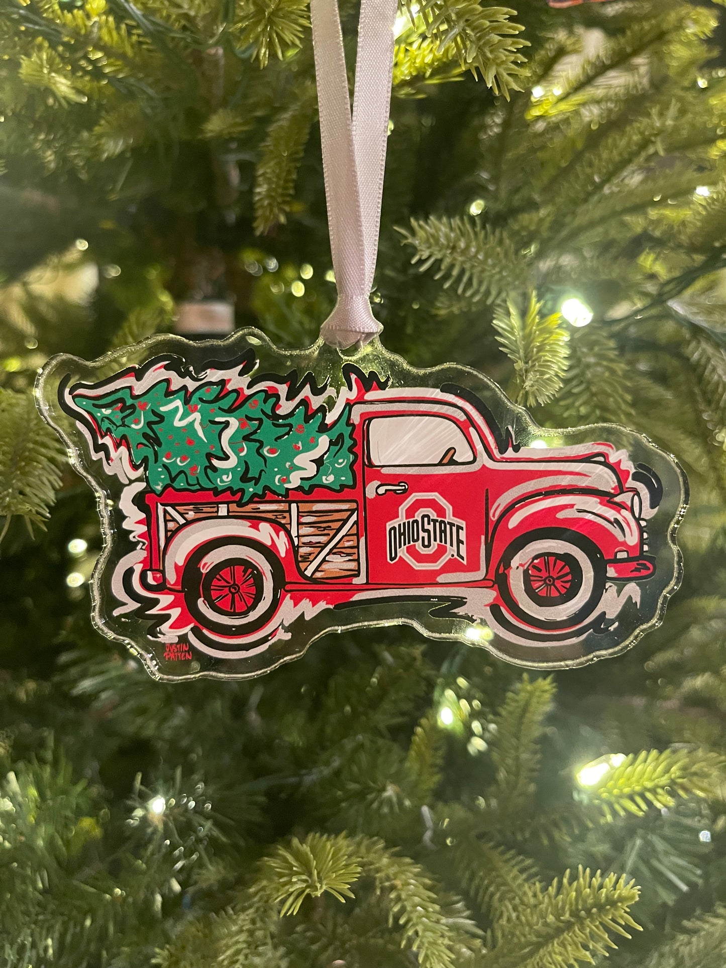The Ohio State University Christmas Truck Ornament by Justin Patten