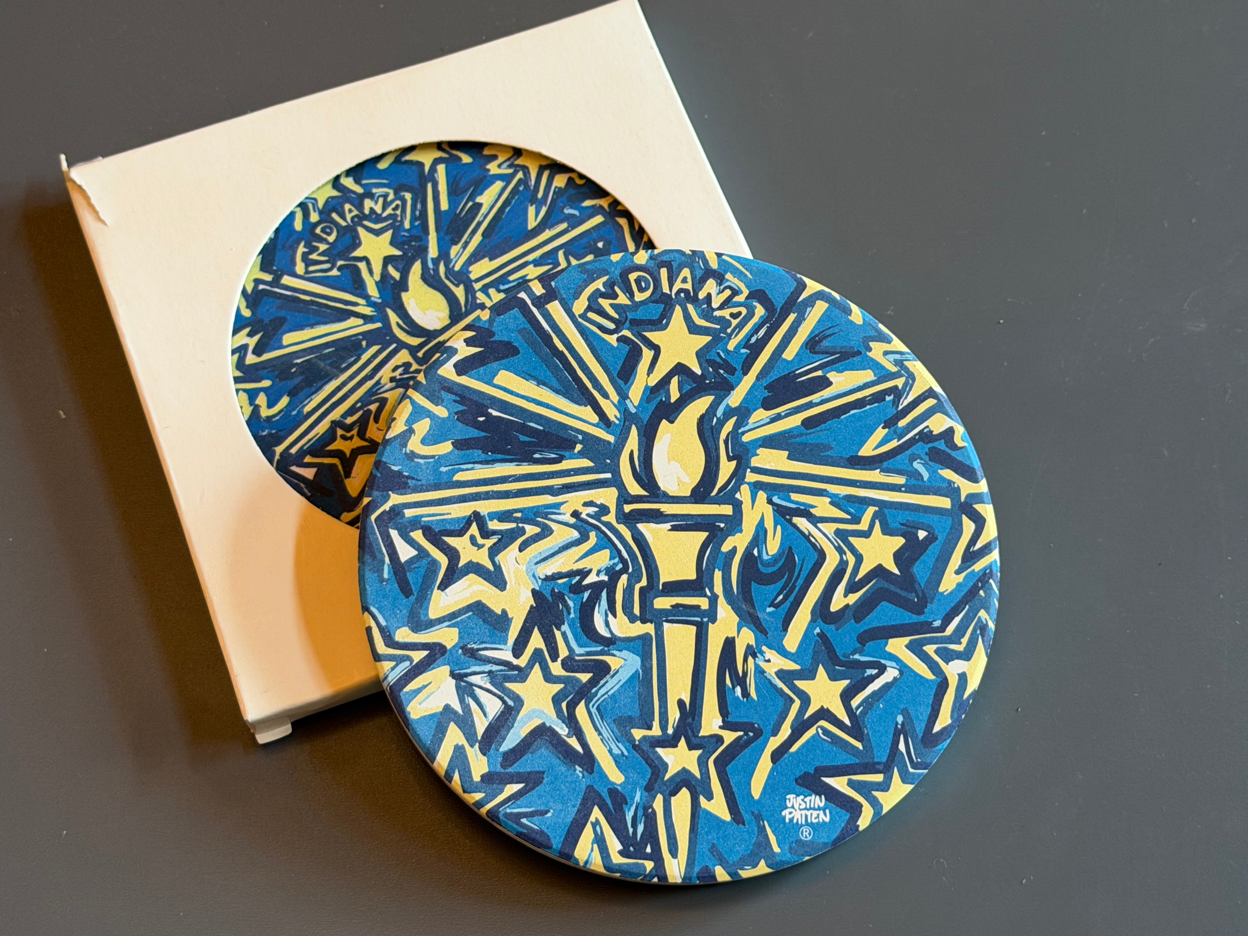 Indiana Flag Stone Coaster by Justin Patten (Indianapolis, INDY, Barware)