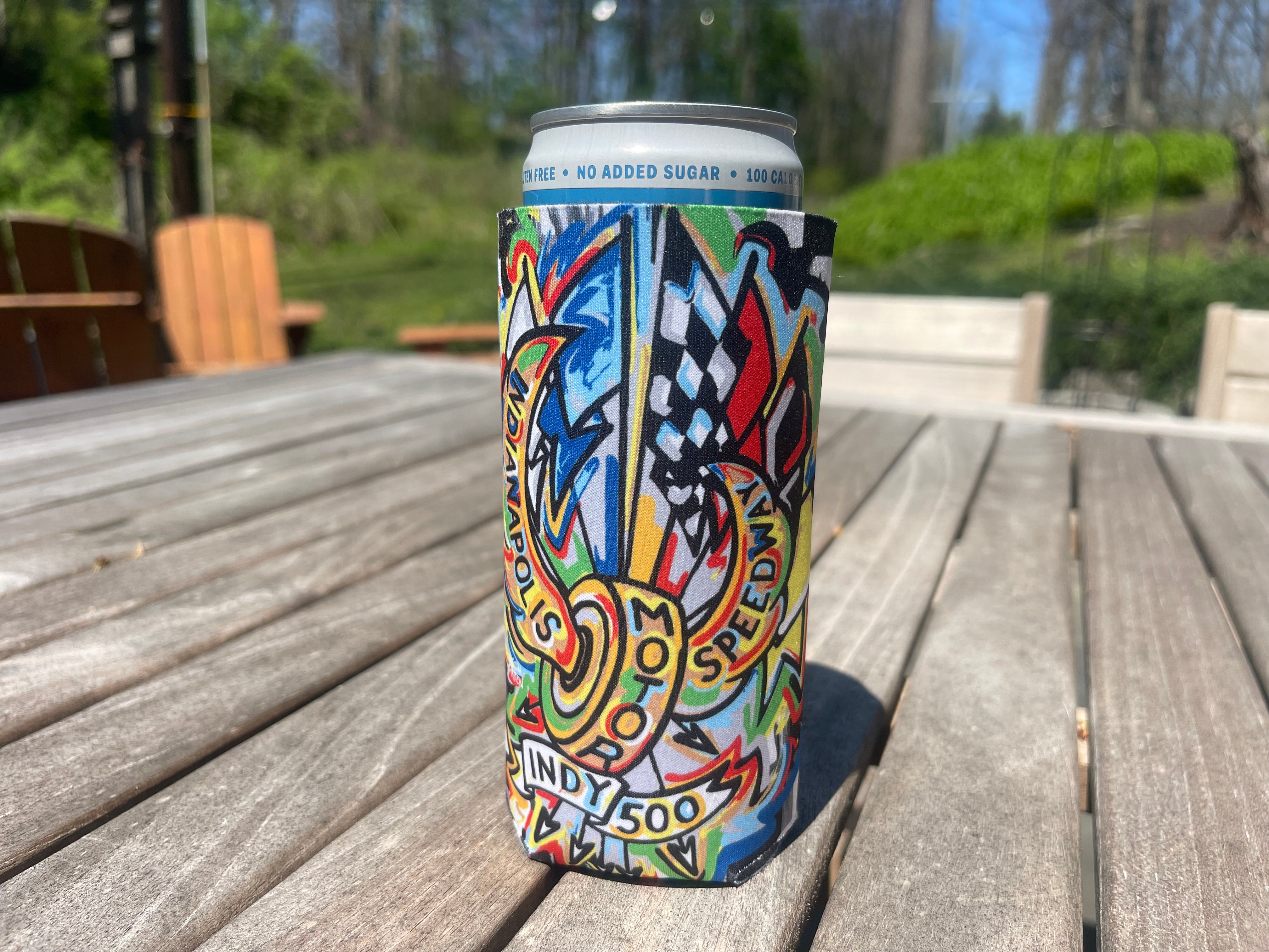 Indianapolis Motor Speedway Motion Wing and Wheel Koozie/ Drink Tall Can Sleeve by Justin Patten (INDY 500)