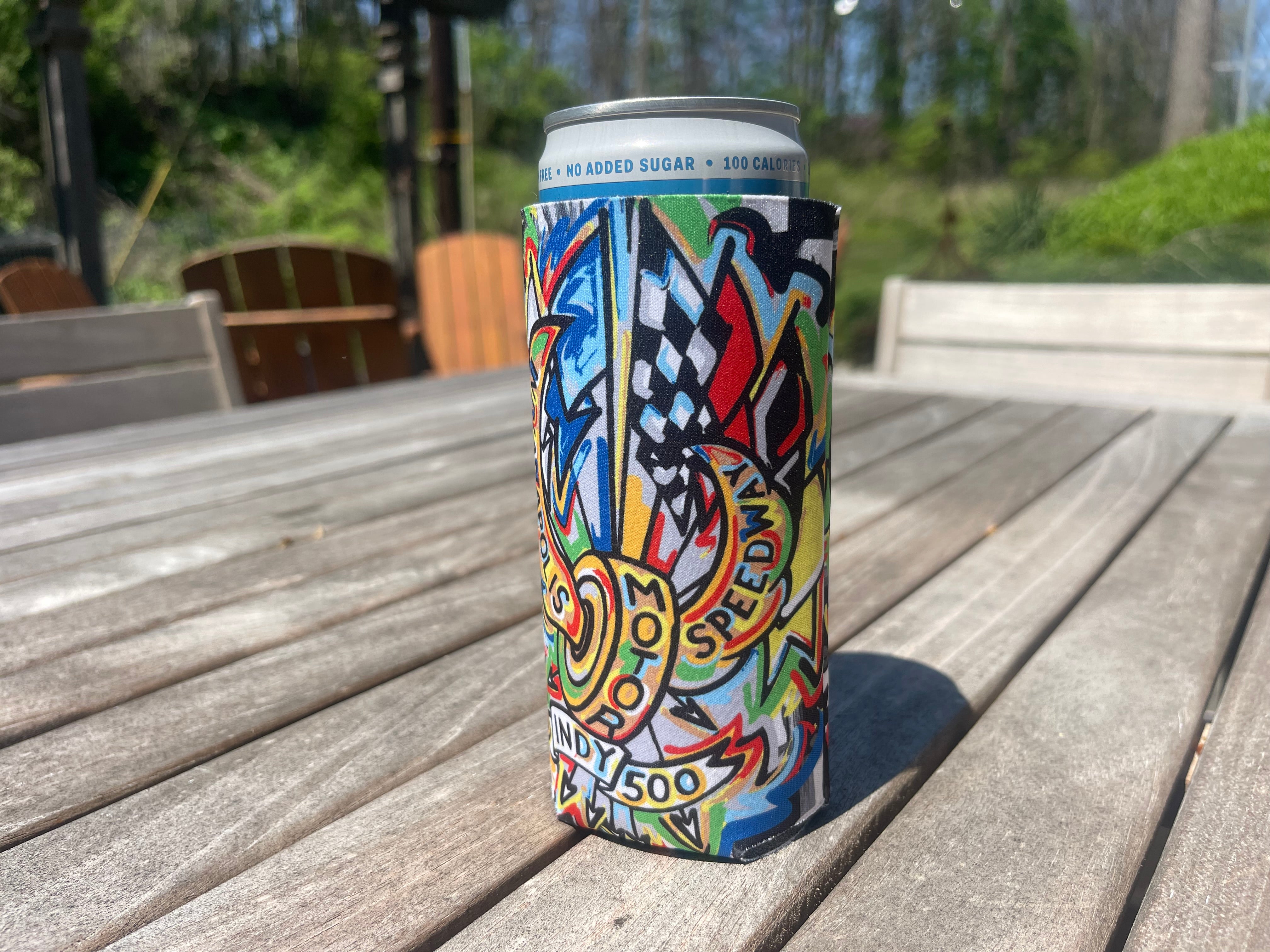 Indianapolis Motor Speedway Motion Wing and Wheel Koozie/ Drink Tall Can Sleeve by Justin Patten (INDY 500)