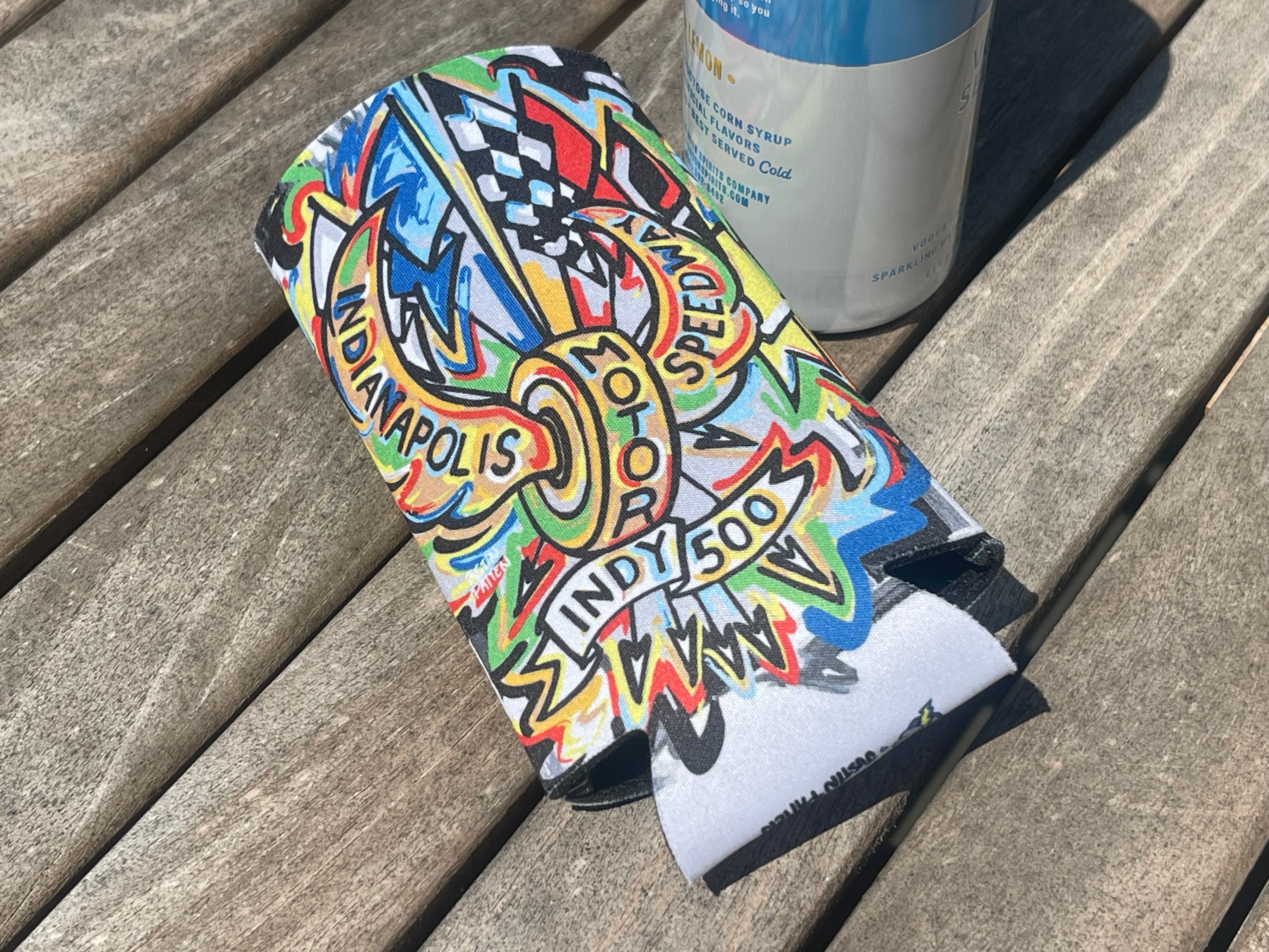 Indianapolis Motor Speedway Motion Wing and Wheel Koozie/ Drink Tall Can Sleeve by Justin Patten (INDY 500)