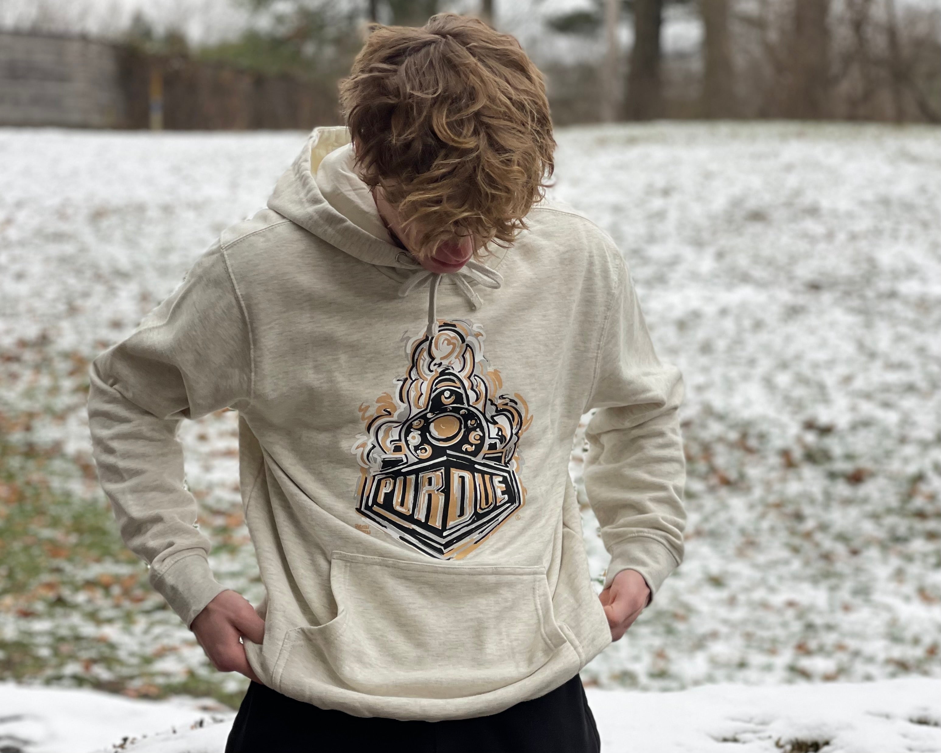 Purdue Boilermaker Special Unisex Fleece Hoodie by Justin Patten (Oatmeal Heather)