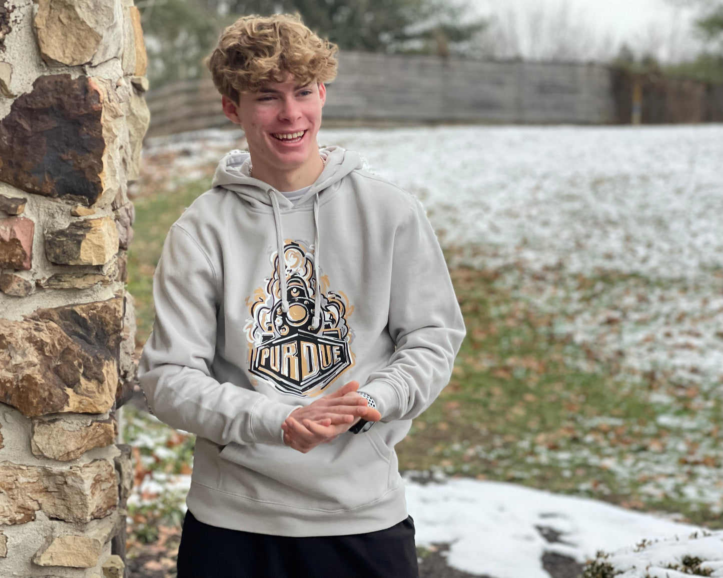 Purdue Boilermaker Special Unisex Fleece Hoodie by Justin Patten (Vintage White/ Grey)