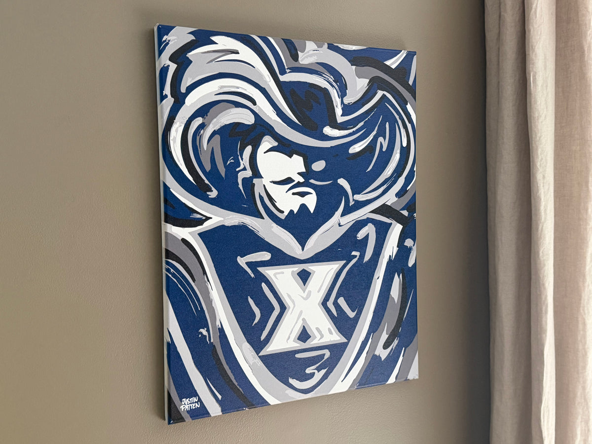 16x20 wrapped canvas print, blue and white mascot emblem with bold X shape