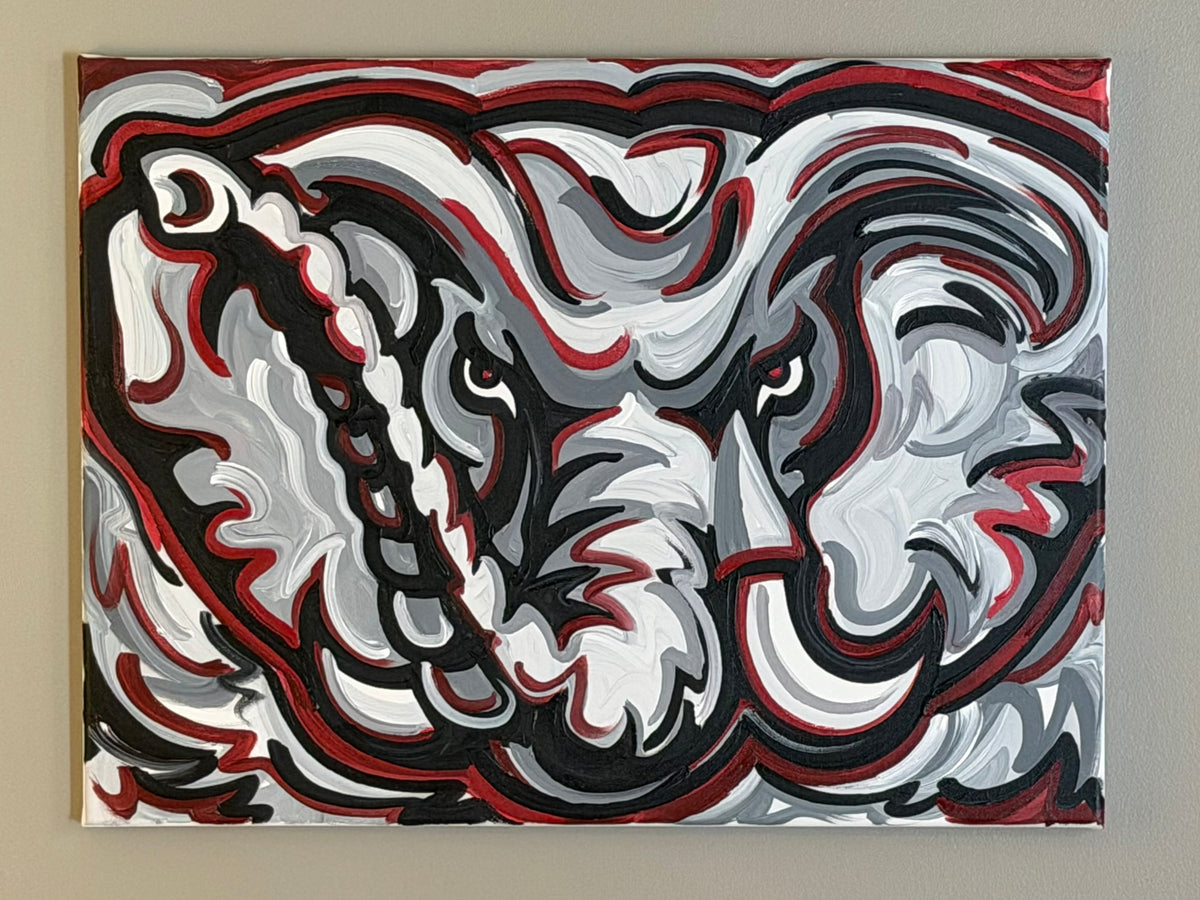 (Original Painting) University of Alabama Big Al Painting by Justin Patten 24x18 (Crimson Tide, Roll Tide, Tuscaloosa, CLC)