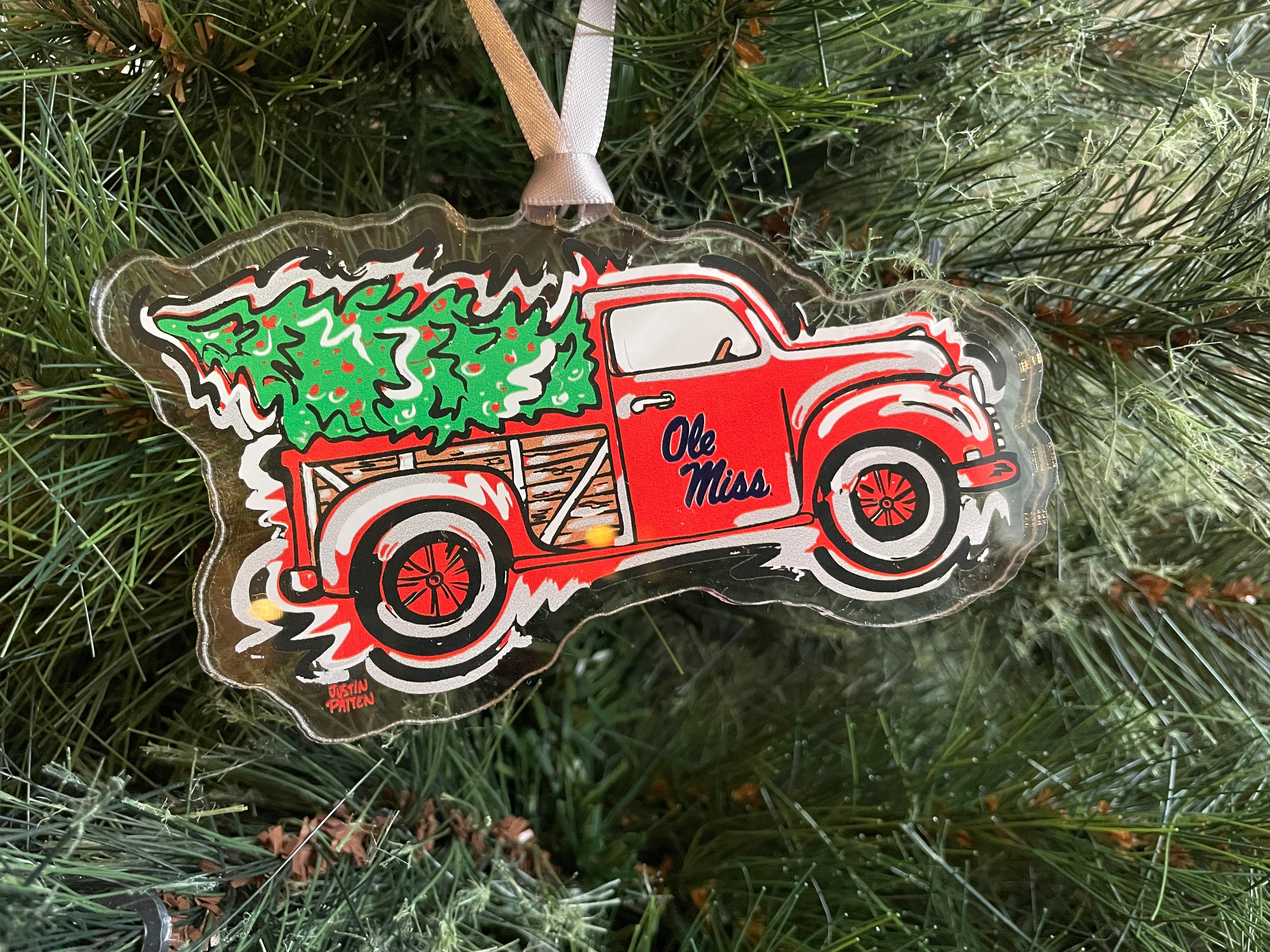 University of Mississippi Ole Miss Christmas Truck Ornament by Justin Patten