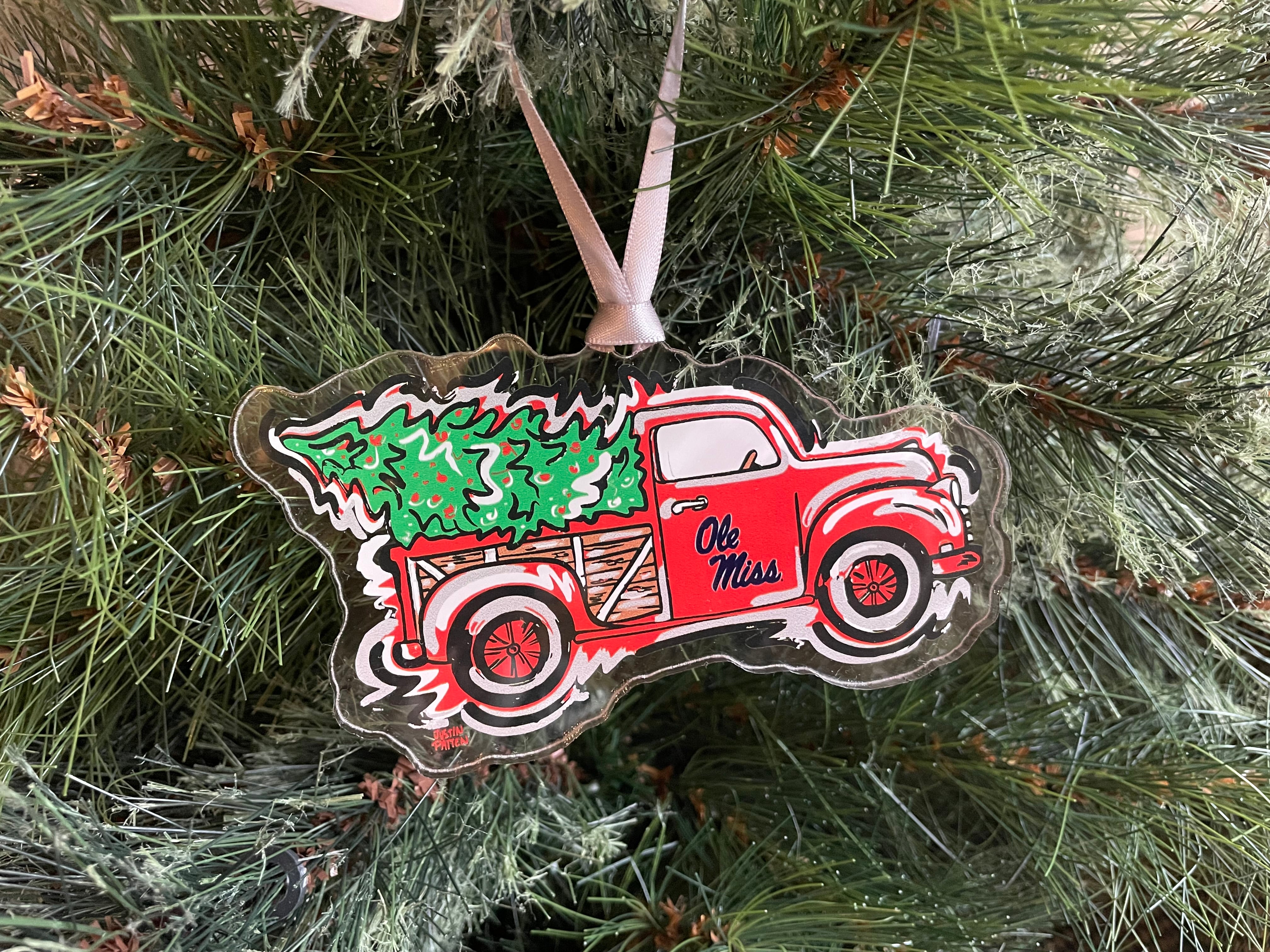 University of Mississippi Ole Miss Christmas Truck Ornament by Justin Patten