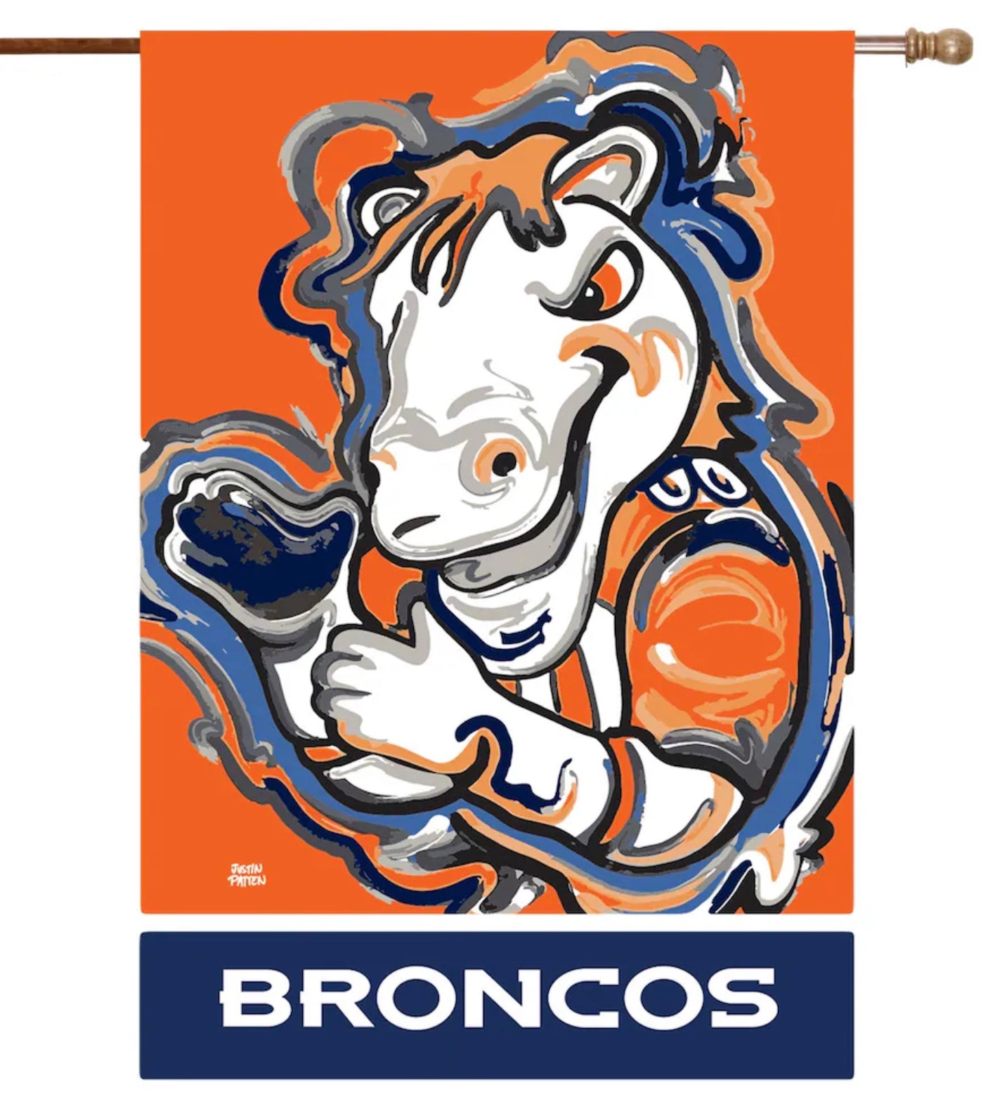 Denver Broncos Mascot House Flag 29" x 43" by Justin Patten