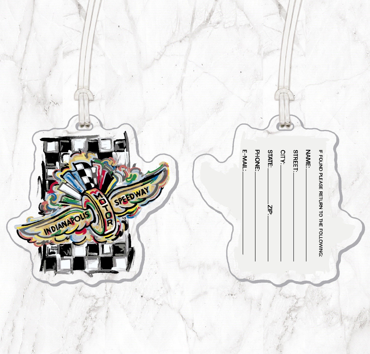 Indianapolis Motor Speedway Wing and Wheel Bag Tag  by Justin Patten