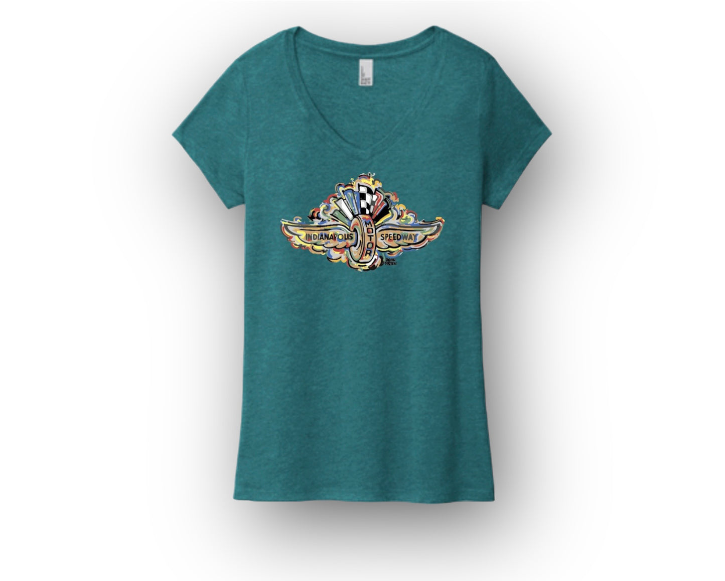Indianapolis Motor Speedway Wing and Wheel Women's V-Neck Tee by Justin Patten (3 Colors)
