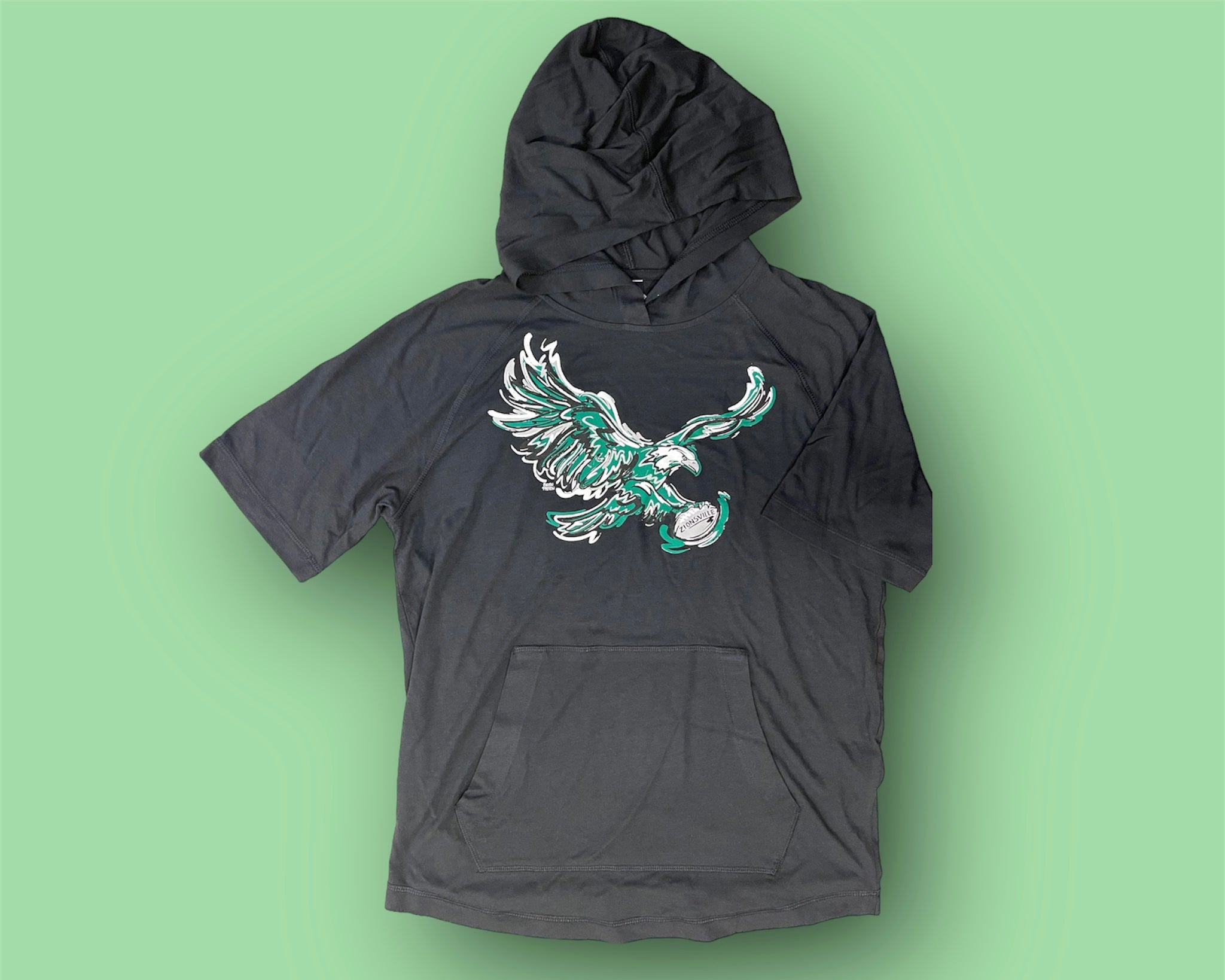 Zionsville Eagle Football Unisex Short Sleeve Hooded Tee by Justin Patten (Last Few)