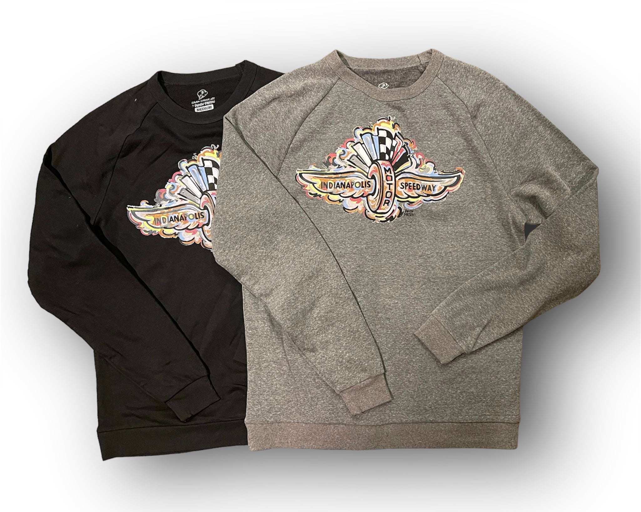 Indianapolis Motor Speedway Wing and Wheel Black Tribled Unisex Crew by Justin Patten