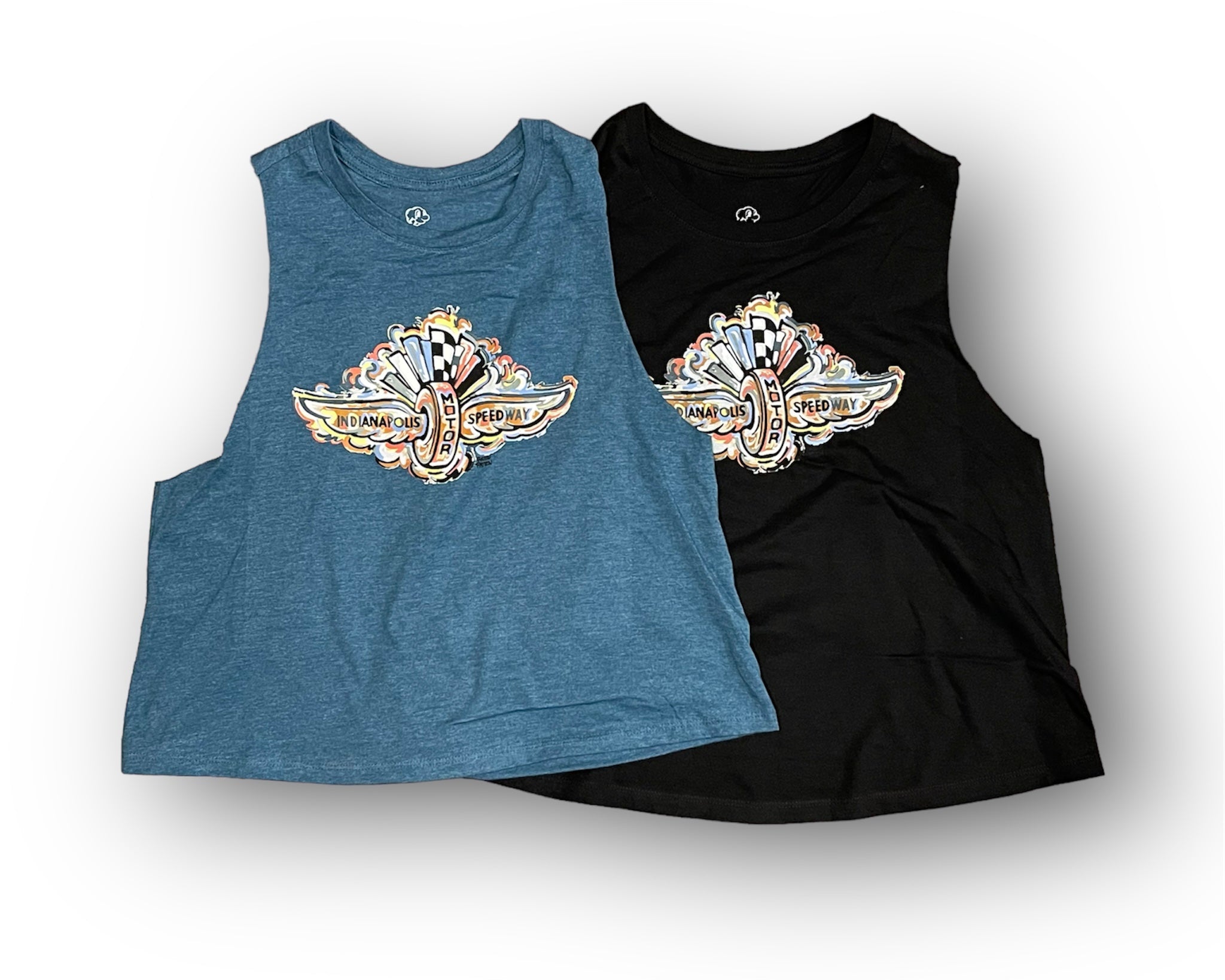 Indianapolis Motor Speedway Wing and Wheel Women's Crop Racerback Tank by Justin Patten (2 Colors)
