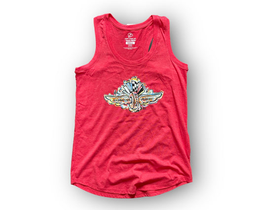 Indianapolis Motor Speedway Wing and Wheel Women's Red Tank by Justin Patten