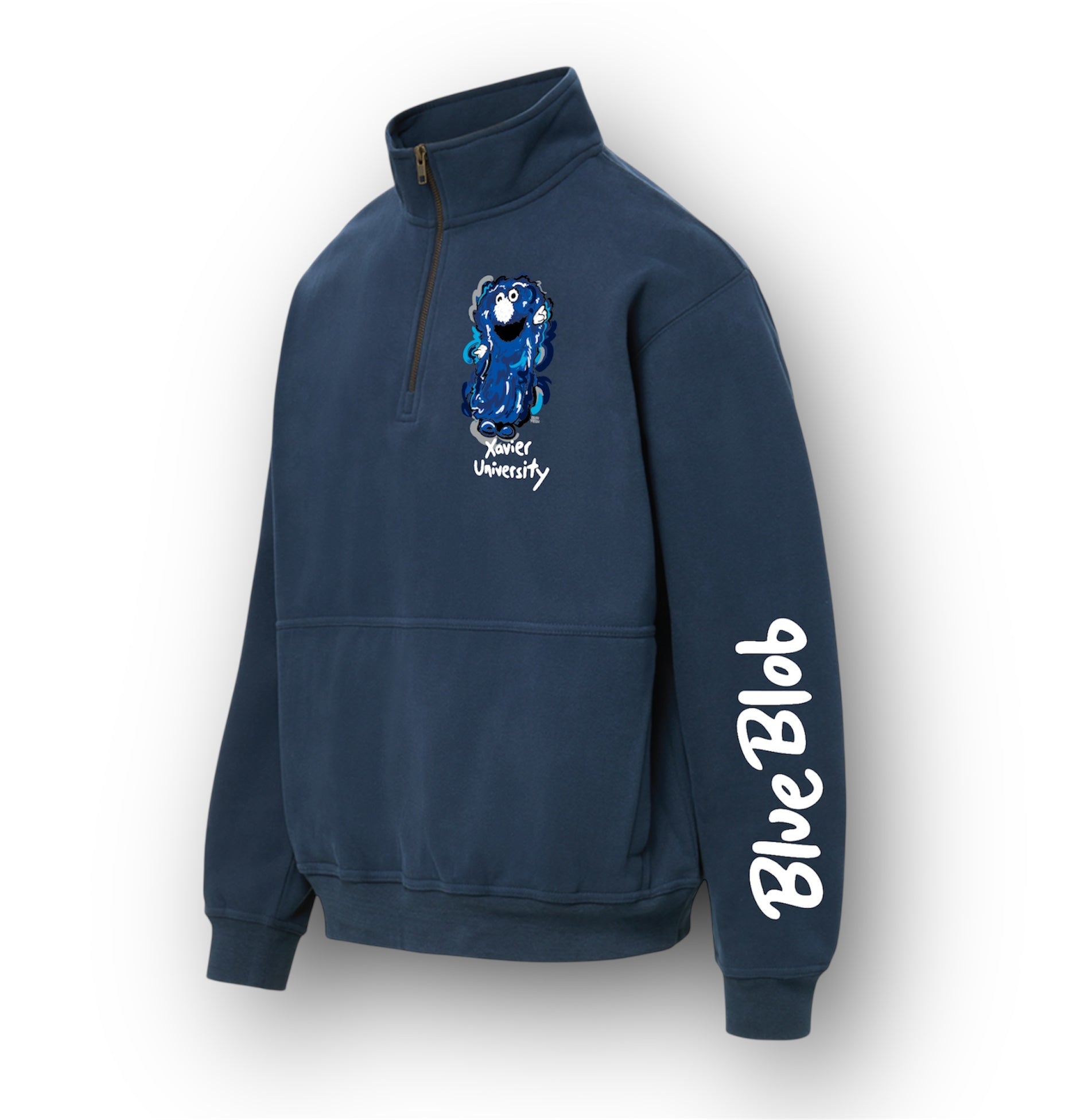 Xavier University Vintage Unisex Quarter Zip Fleece (The Blue Blob, D'Artagnan, Cincinnati, Ohio, One for All)