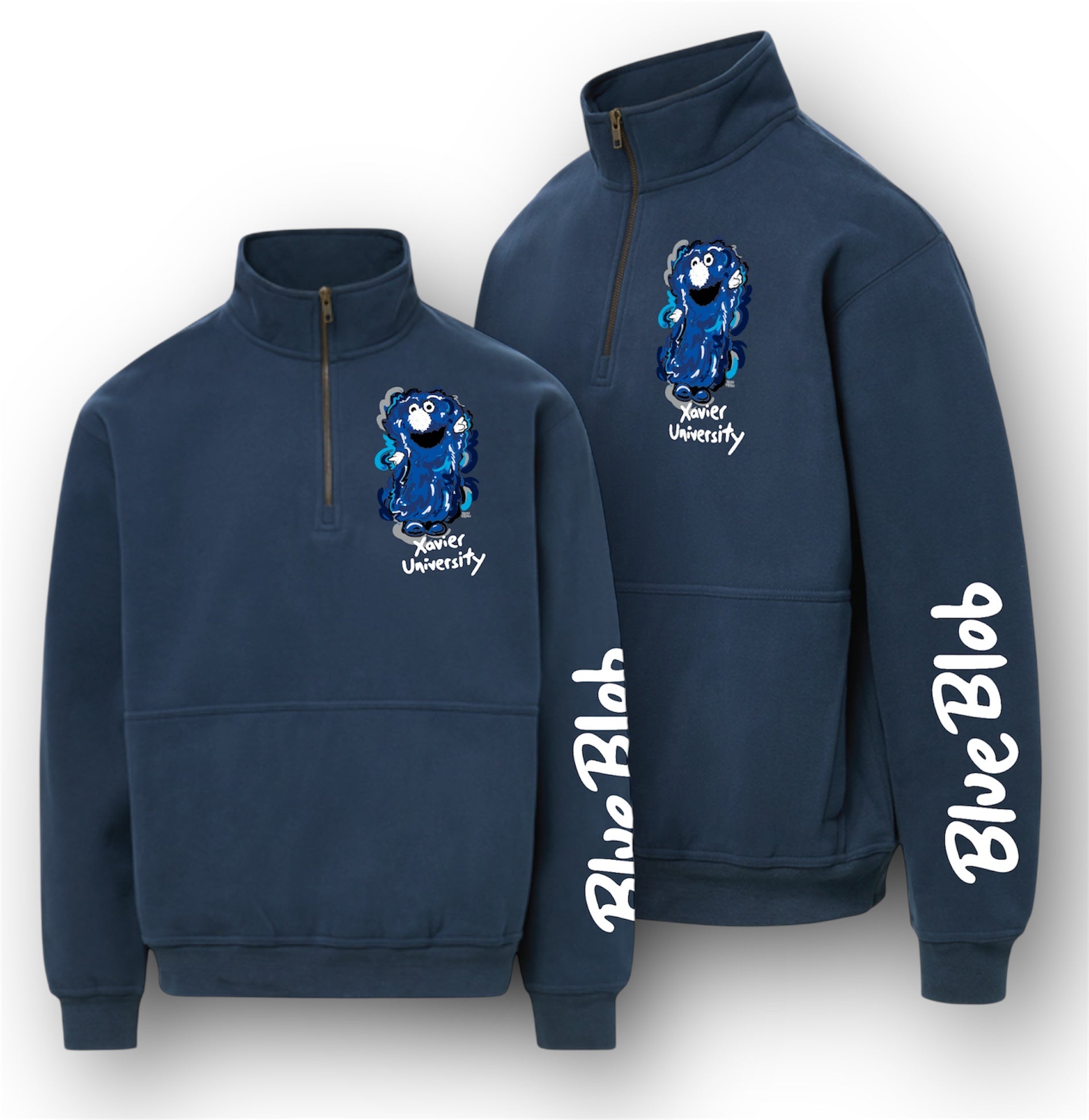 Xavier University Vintage Unisex Quarter Zip Fleece (The Blue Blob, D'Artagnan, Cincinnati, Ohio, One for All)