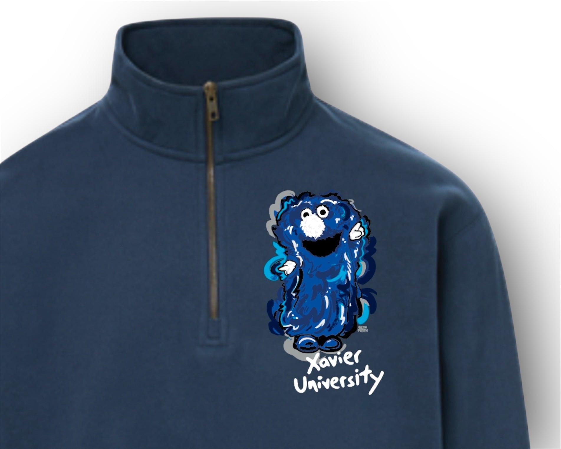 Xavier University Vintage Unisex Quarter Zip Fleece (The Blue Blob, D'Artagnan, Cincinnati, Ohio, One for All)