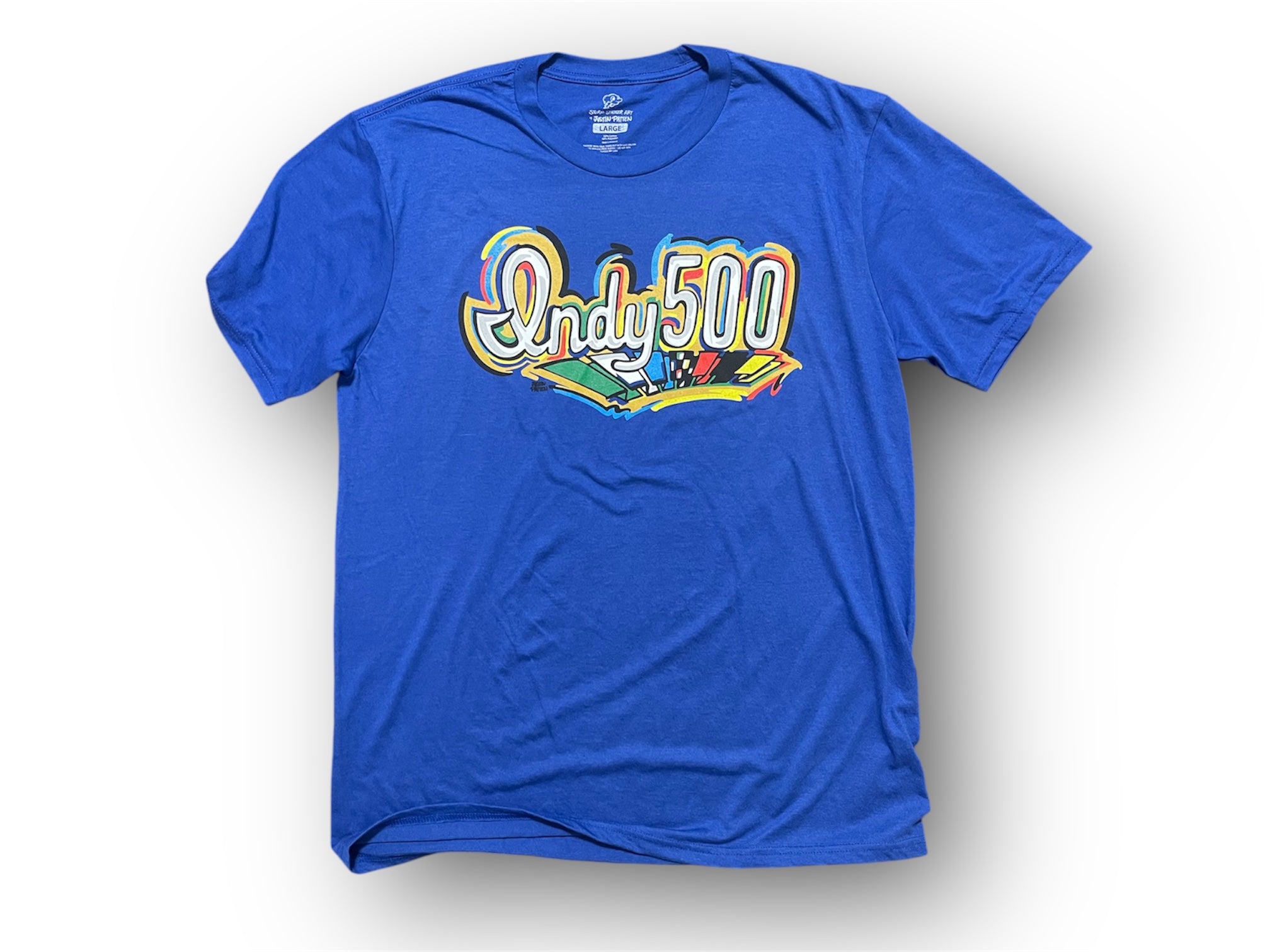 Indianapolis Motor Speedway Indy 500 Script Tee by Justin Patten (IMS, Indy 500, Pagoda, Wing and Wheel)