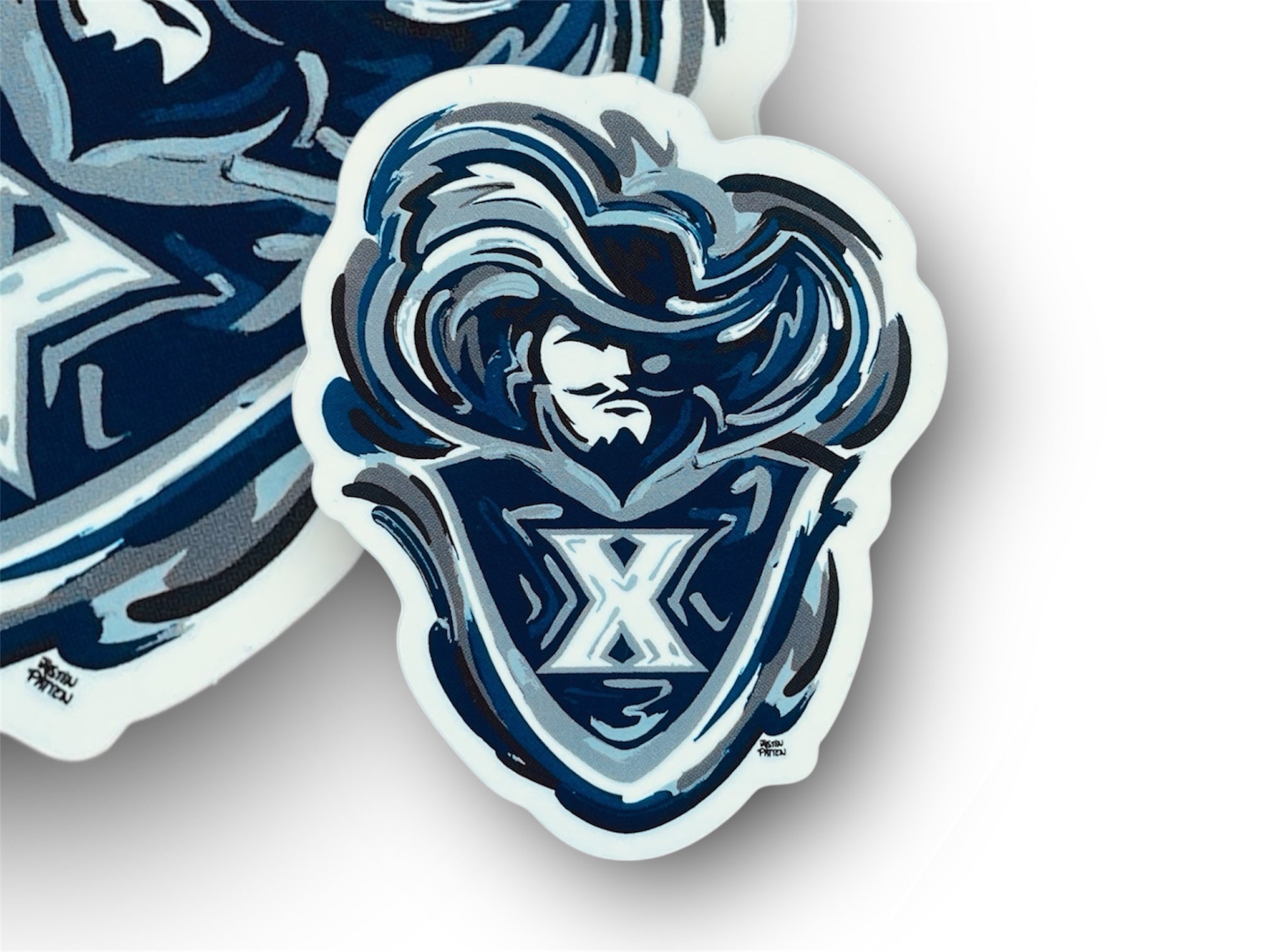 Xavier University Musketeers Mini Vinyl Sticker by Justin Patten (The Blue Blob, D'Artagnan, Cincinnati, Ohio, One for All)