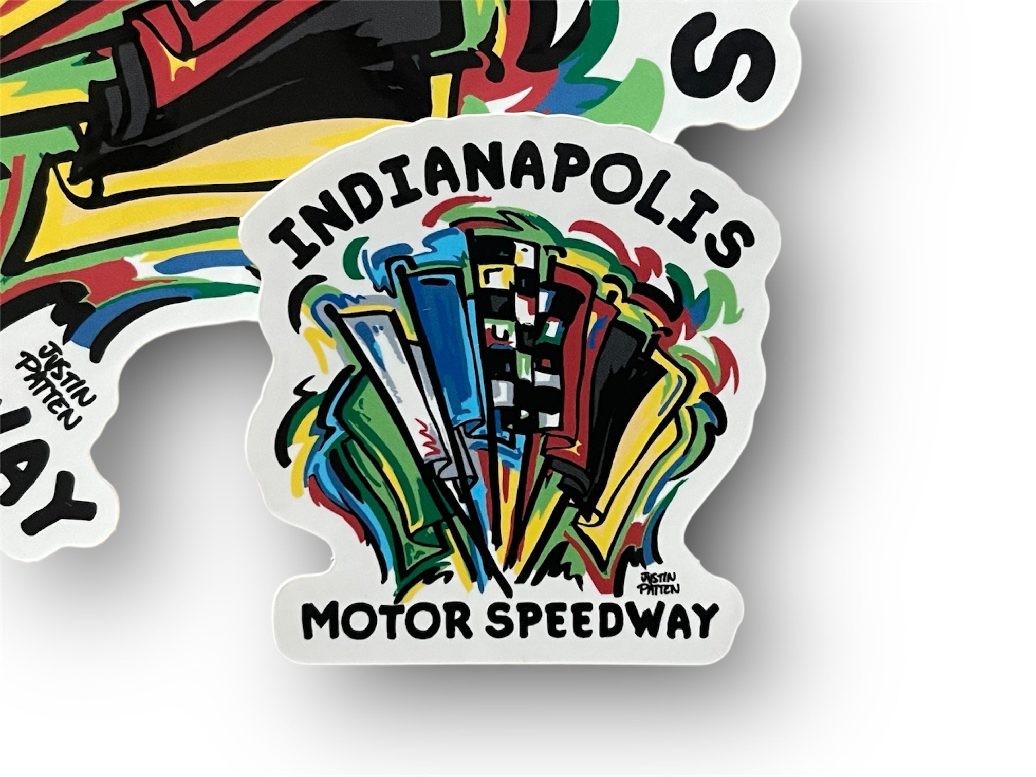 Indianapolis Motor Speedway Racing Flags Mini Vinyl Sticker by Justin Patten (IMS, Indy 500, Pagoda, Wing and Wheel)