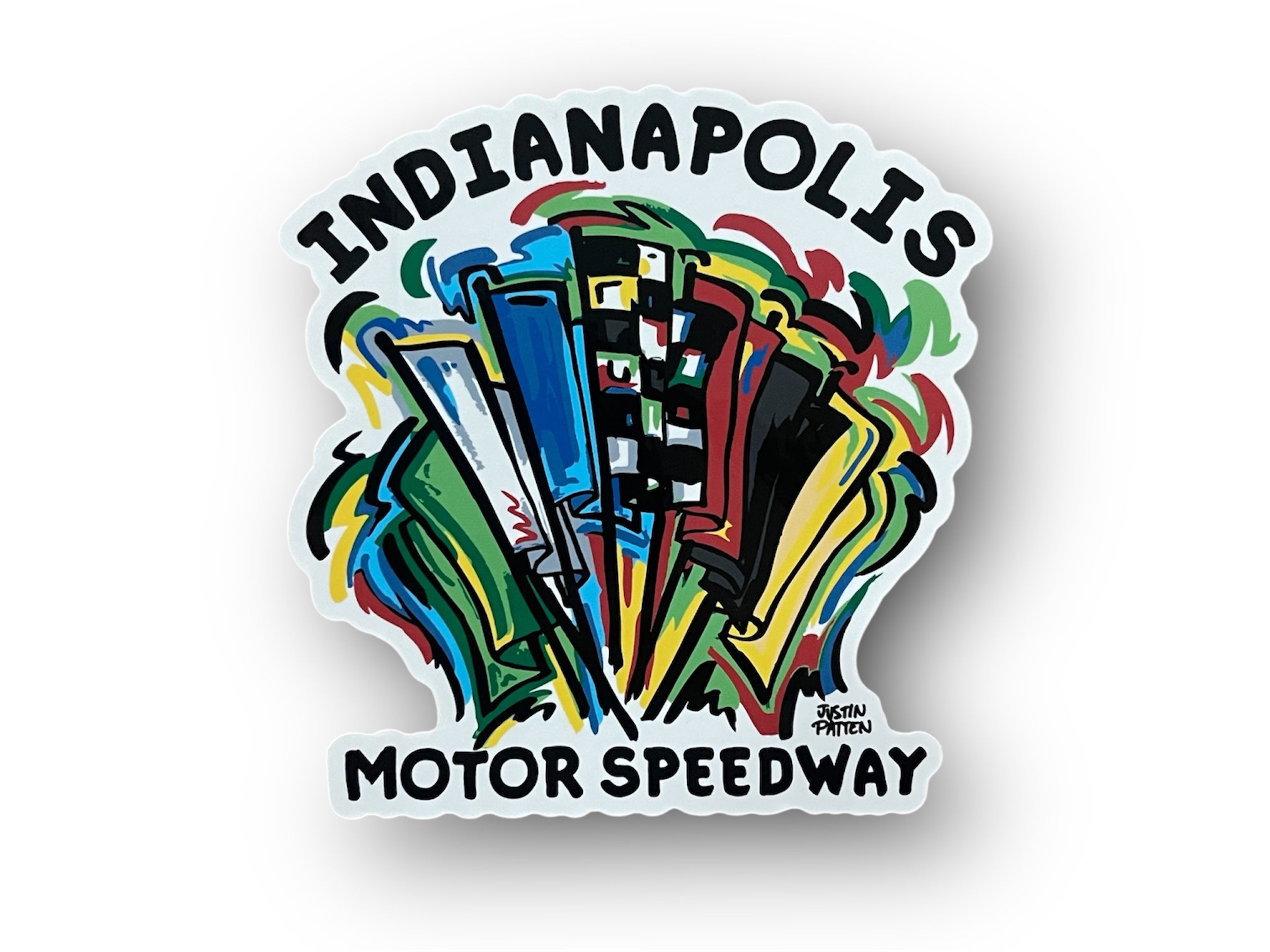 Indianapolis Motor Speedway Racing Flags Vinyl Sticker by Justin Patten (IMS, Indy 500, Pagoda, Wing and Wheel)