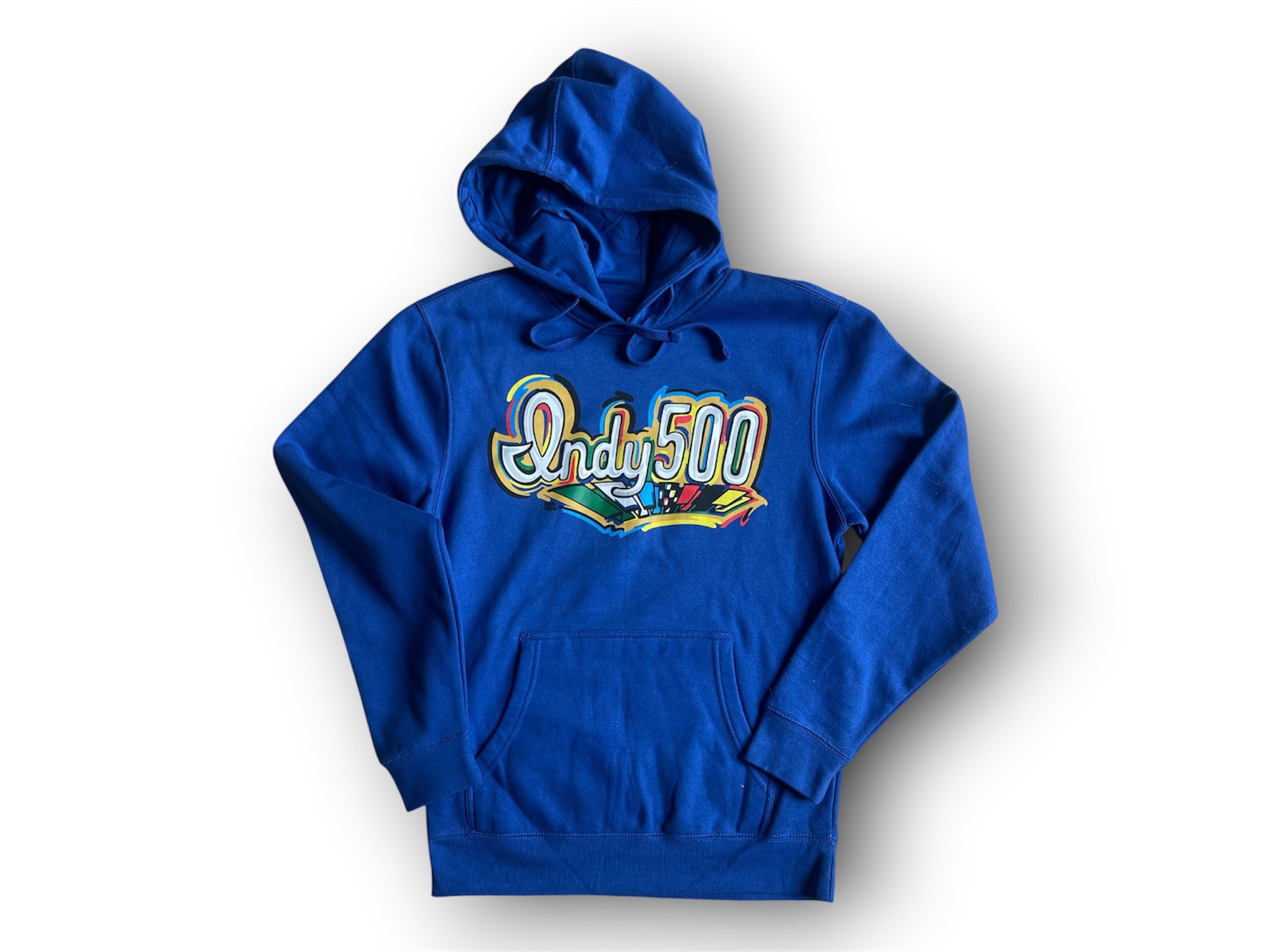 Indianapolis Motor Speedway Indy 500 Script Unisex Hoodie by Justin Patten (Deep Blue)