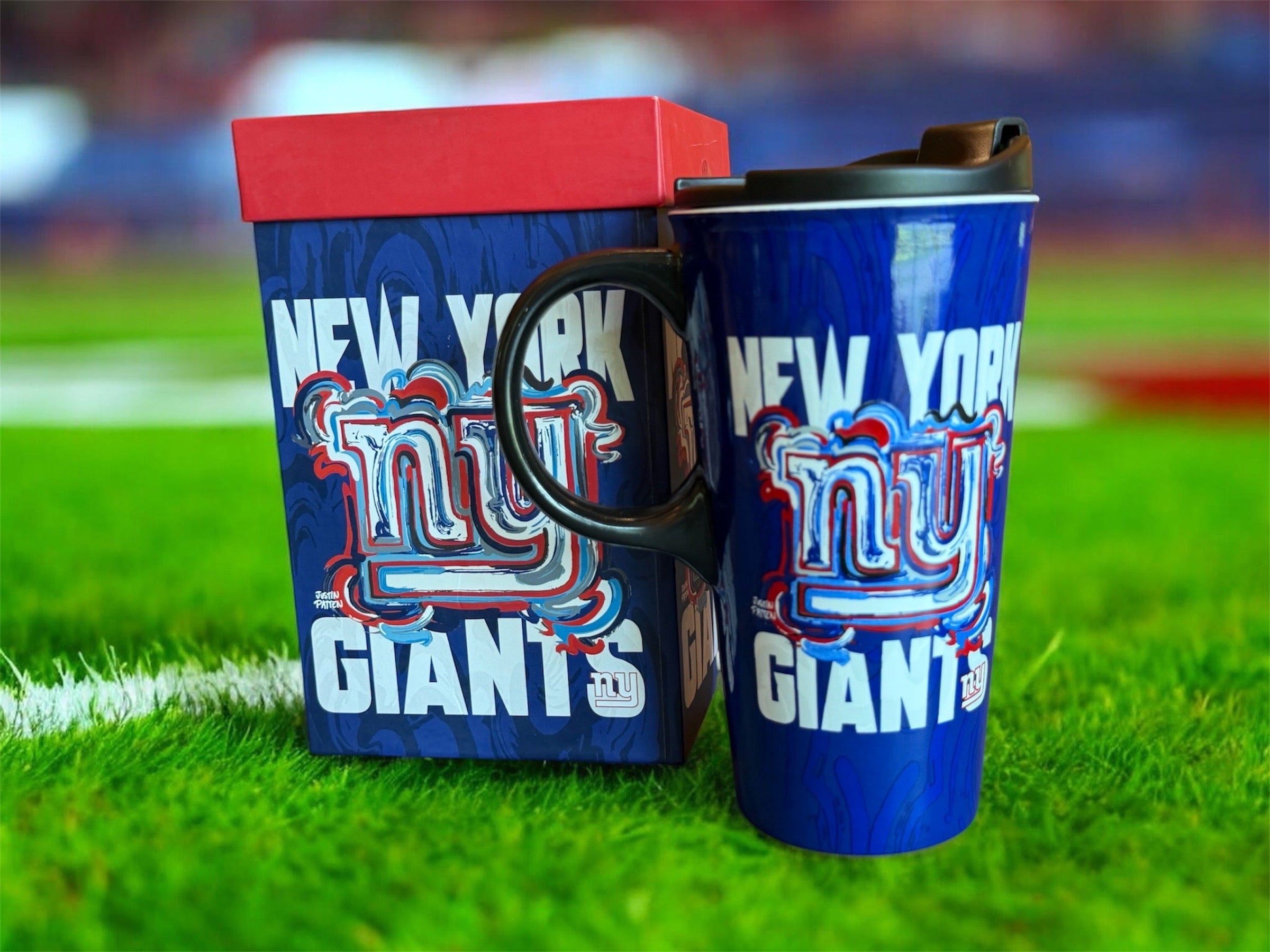 New York Giants 16oz. Travel Mug by Justin Patten (New York, NY, Giants Football)
