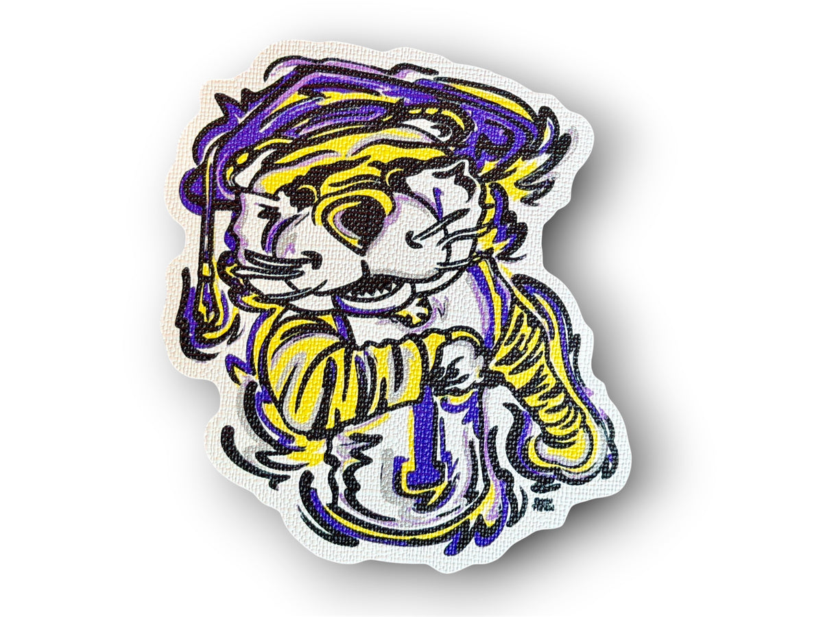 LSU Mike the Tiger Graduation Durable Sticker by Justin Patten (Mike the Tiger, Louisiana, Baton Rouge, Neck, CLC)