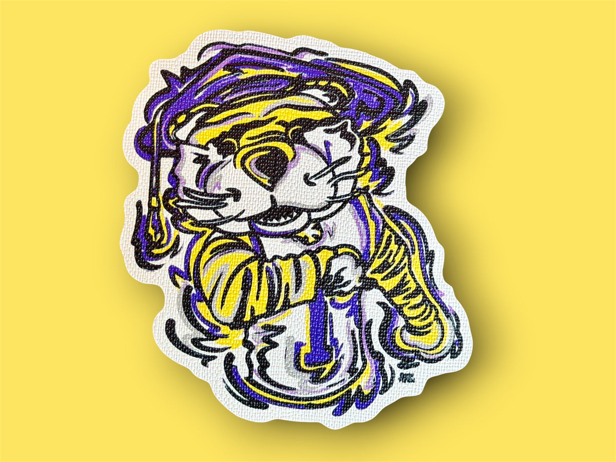 LSU Mike the Tiger Graduation Durable Sticker by Justin Patten (Mike the Tiger, Louisiana, Baton Rouge, Neck, CLC)