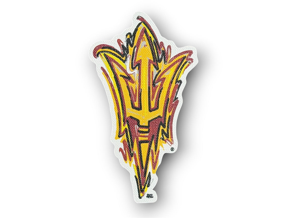 Multicolor ASU Sun Devil head durable sticker with white border