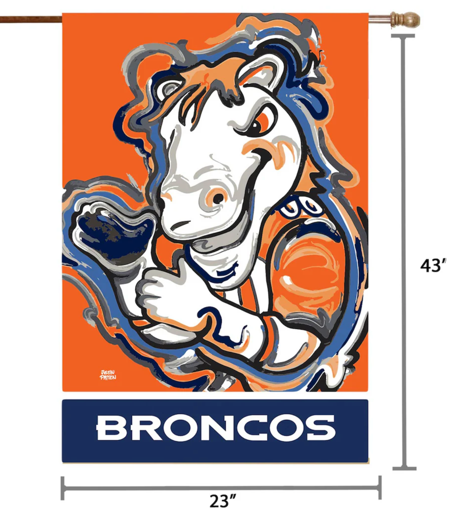 Denver Broncos Mascot House Flag 29" x 43" by Justin Patten